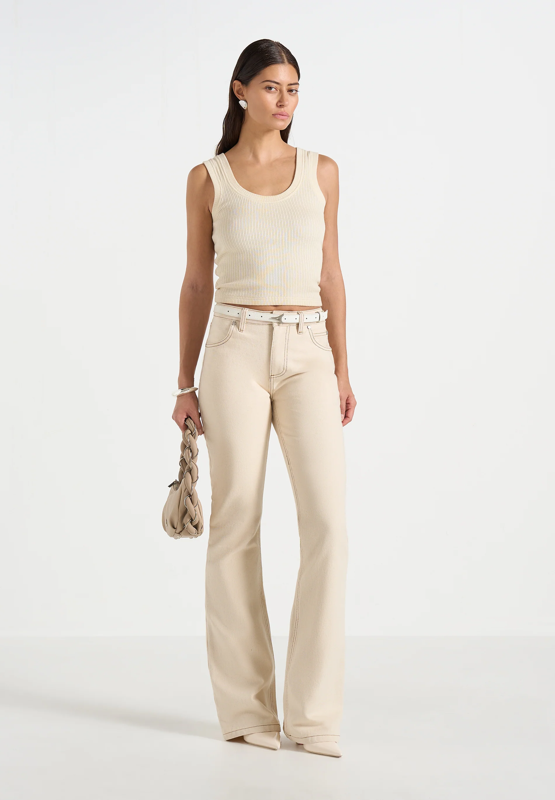 Abbie - Stacked Fit And Flare Jeans - Cream - Image 2