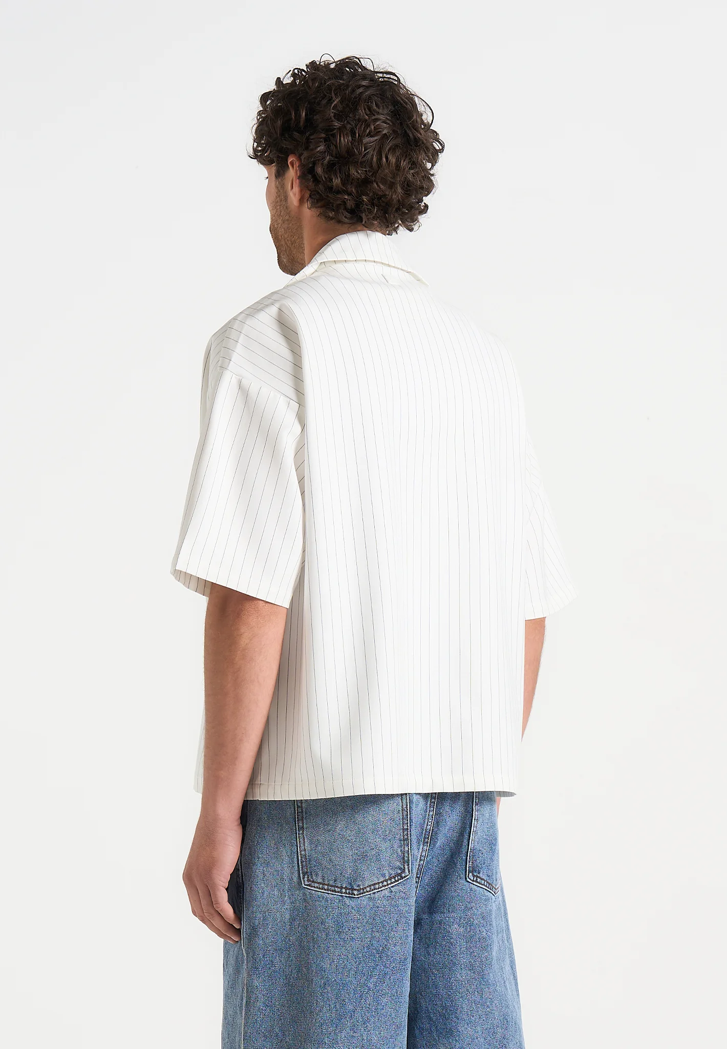 Abel - Boxy Pinstripe Double Breasted Shirt - White - Image 3