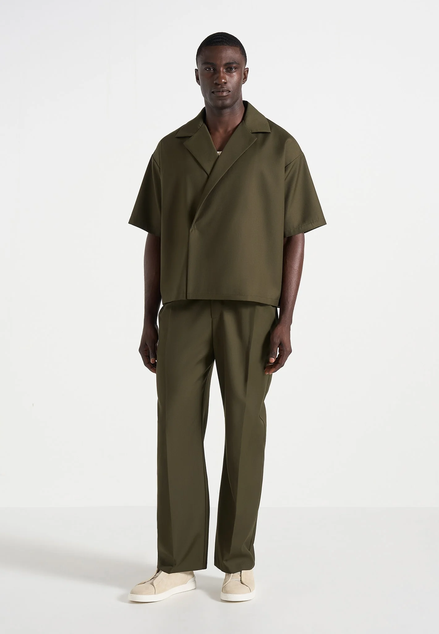 Abel - Boxy Twill Double Breasted Shirt - Olive - Image 2