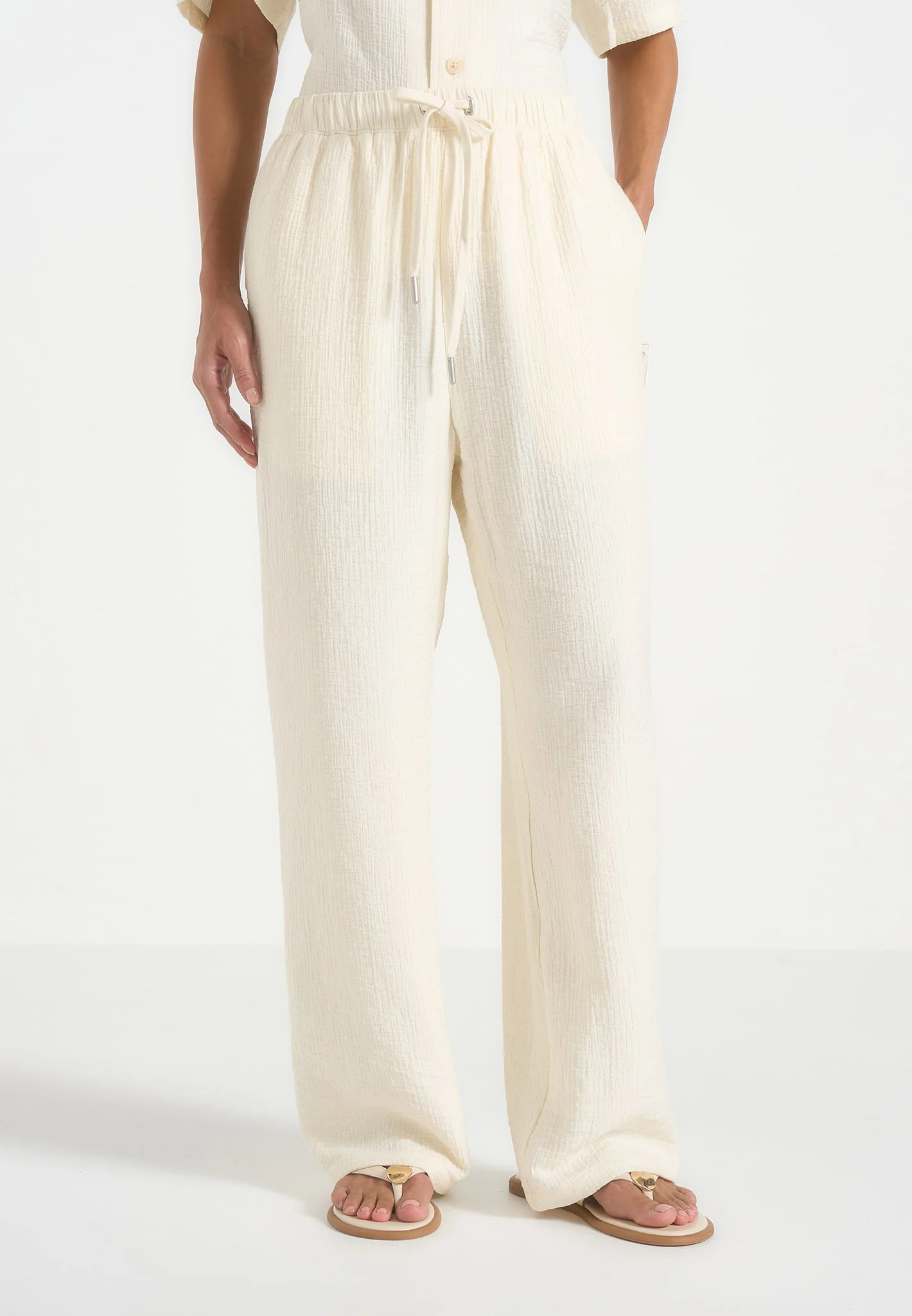Addison - Unisex Textured Relaxed Fit Trousers - Cream