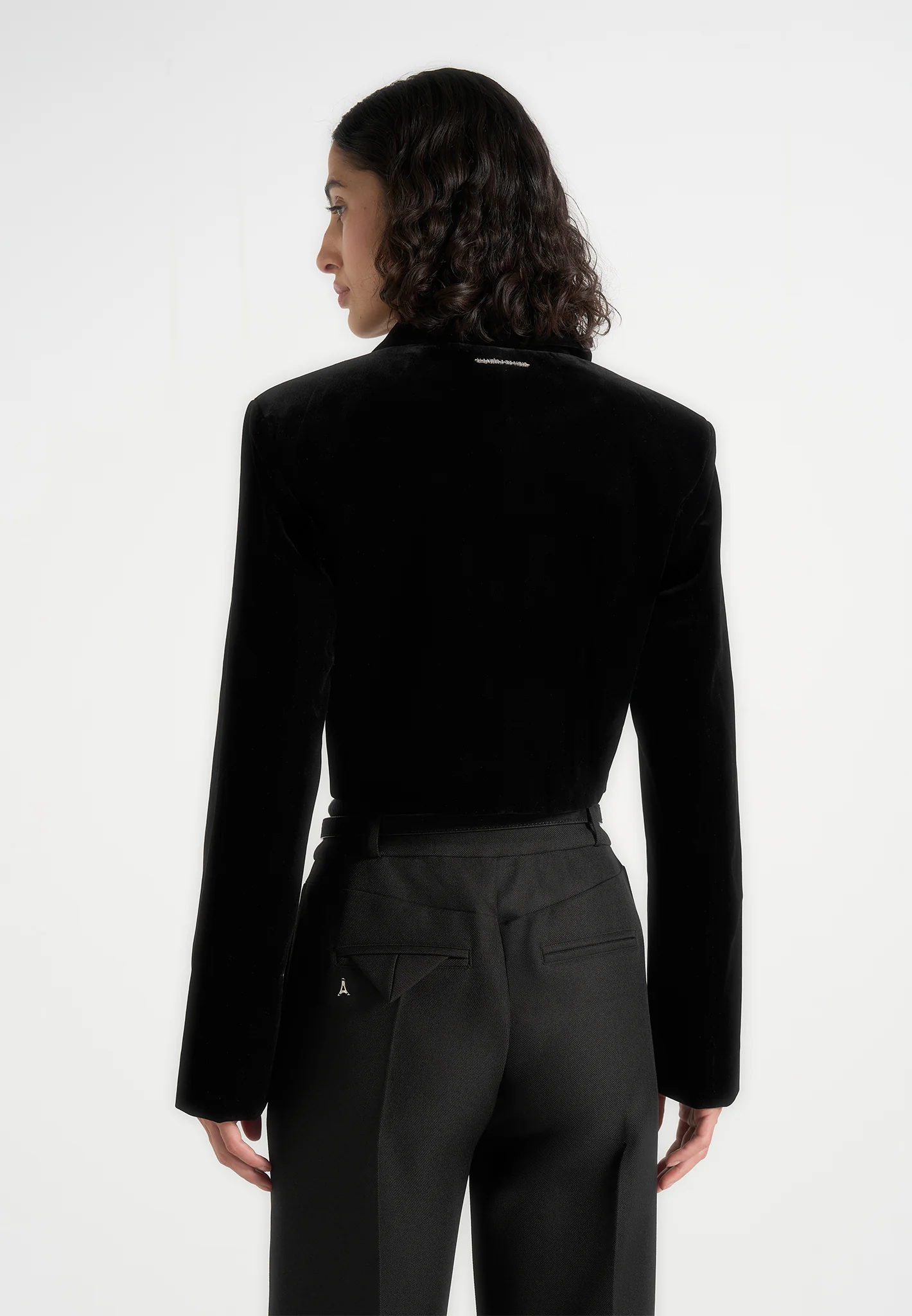 Adina - Velvet Cropped Jacket - Black - Image 4
