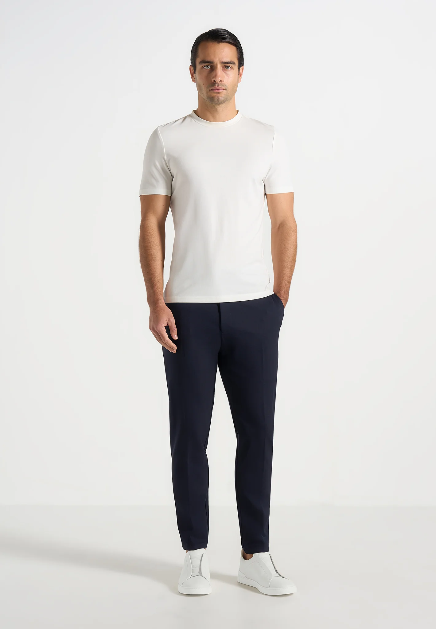 Aiden - Slim Fit Stretch Trousers - Navy - Image 2