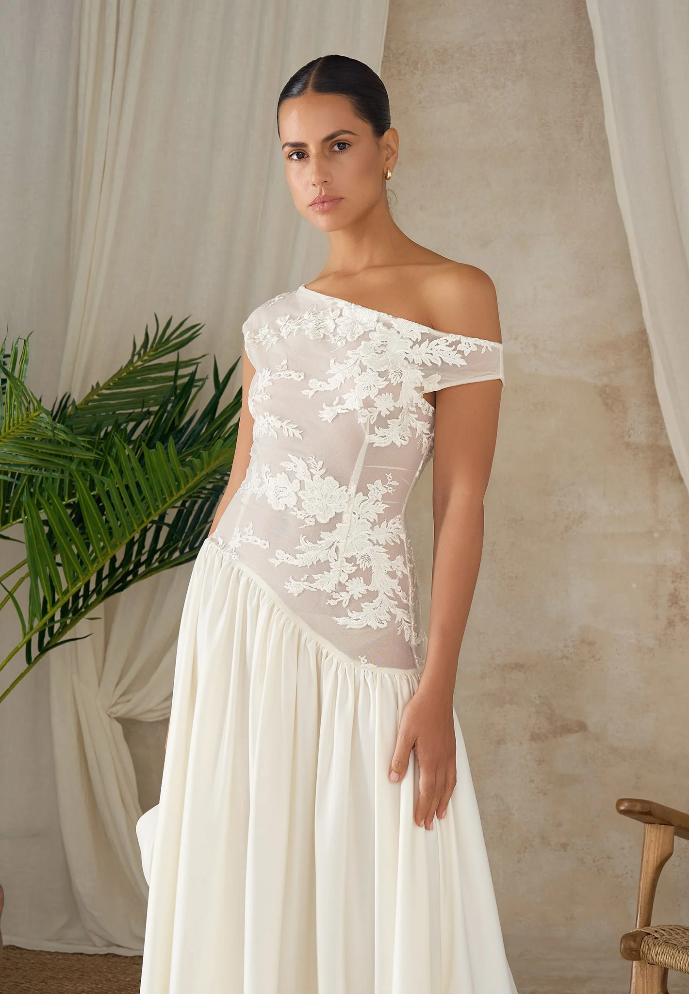 Alanna - Off Shoulder Fit and Flare Maxi Dress - Ivory - Image 5