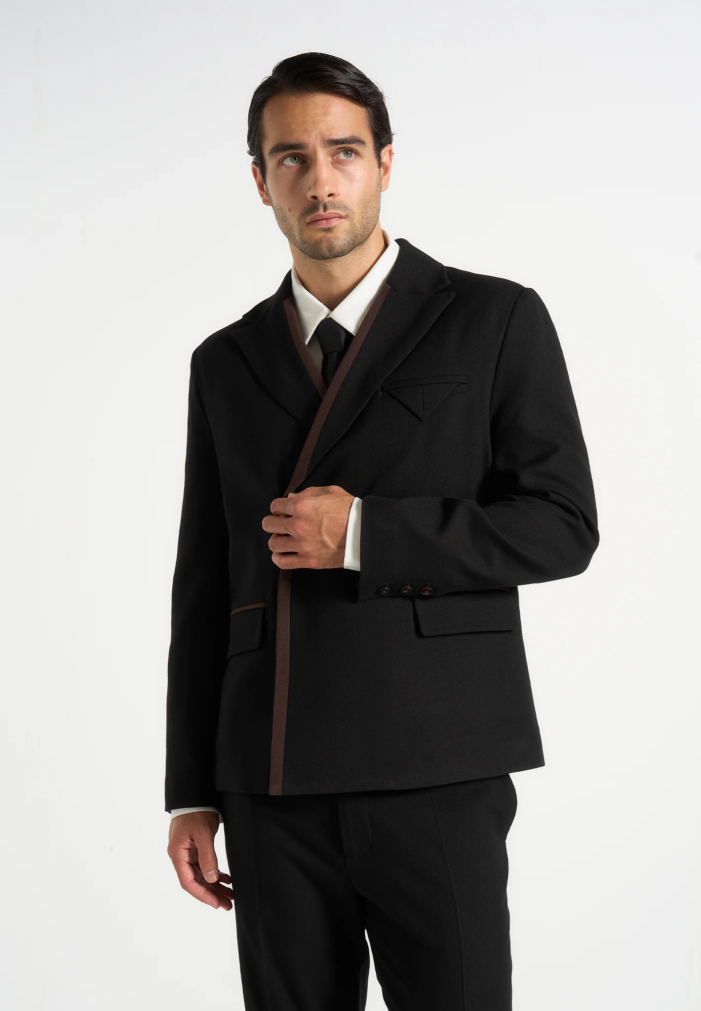 Alec - Double Breasted Suit jacket With Contrast Lapel - Black - Image 4
