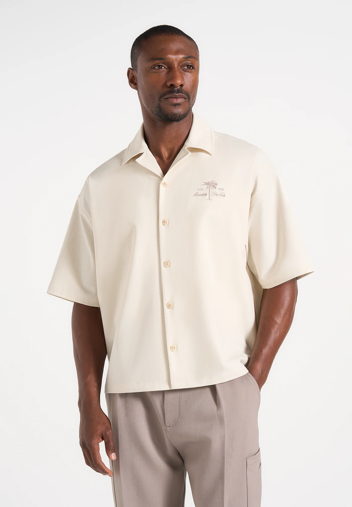 Alexis - Unisex Cote d'Azur Boxy Shirt - Cream - Image 4