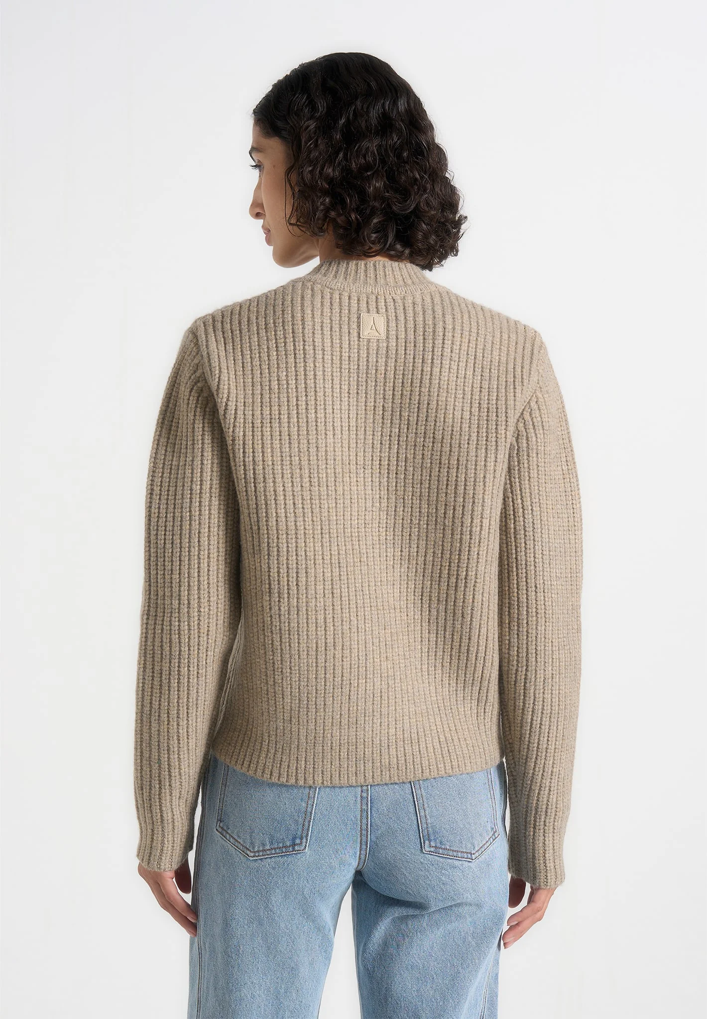 Alix - Unisex Crewneck Ribbed Knit Cardigan - Beige - Image 7