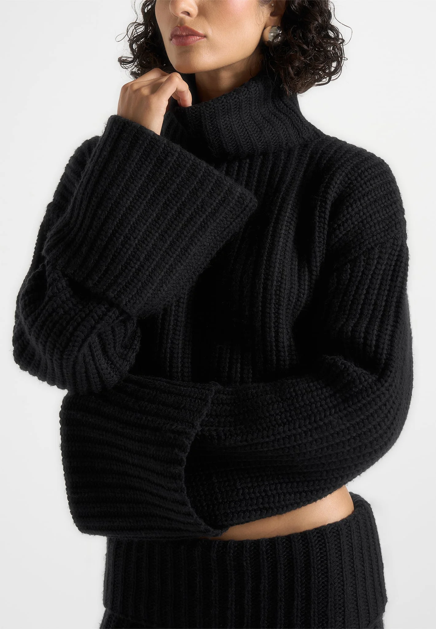 Amaya - Roll Neck Knit Jumper With Cuffs - Black - Image 5