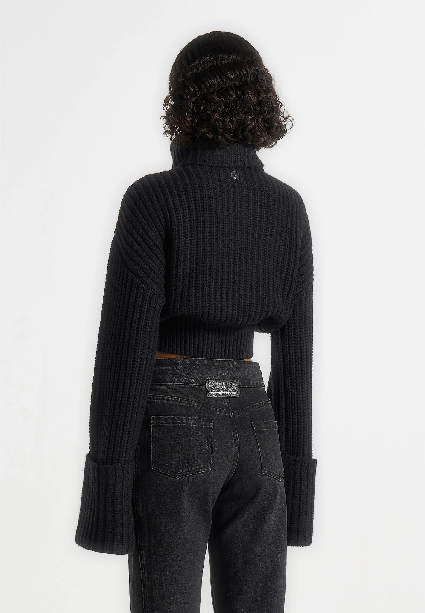 Amaya - Roll Neck Knit Jumper With Cuffs - Black - Image 6