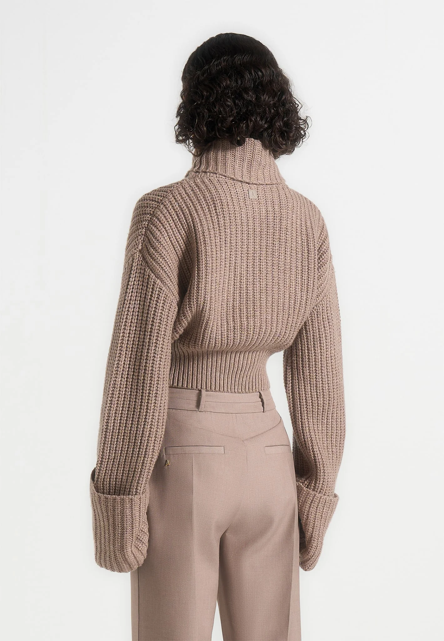 Amaya - Roll Neck Knit Jumper With Cuffs - Taupe - Image 6