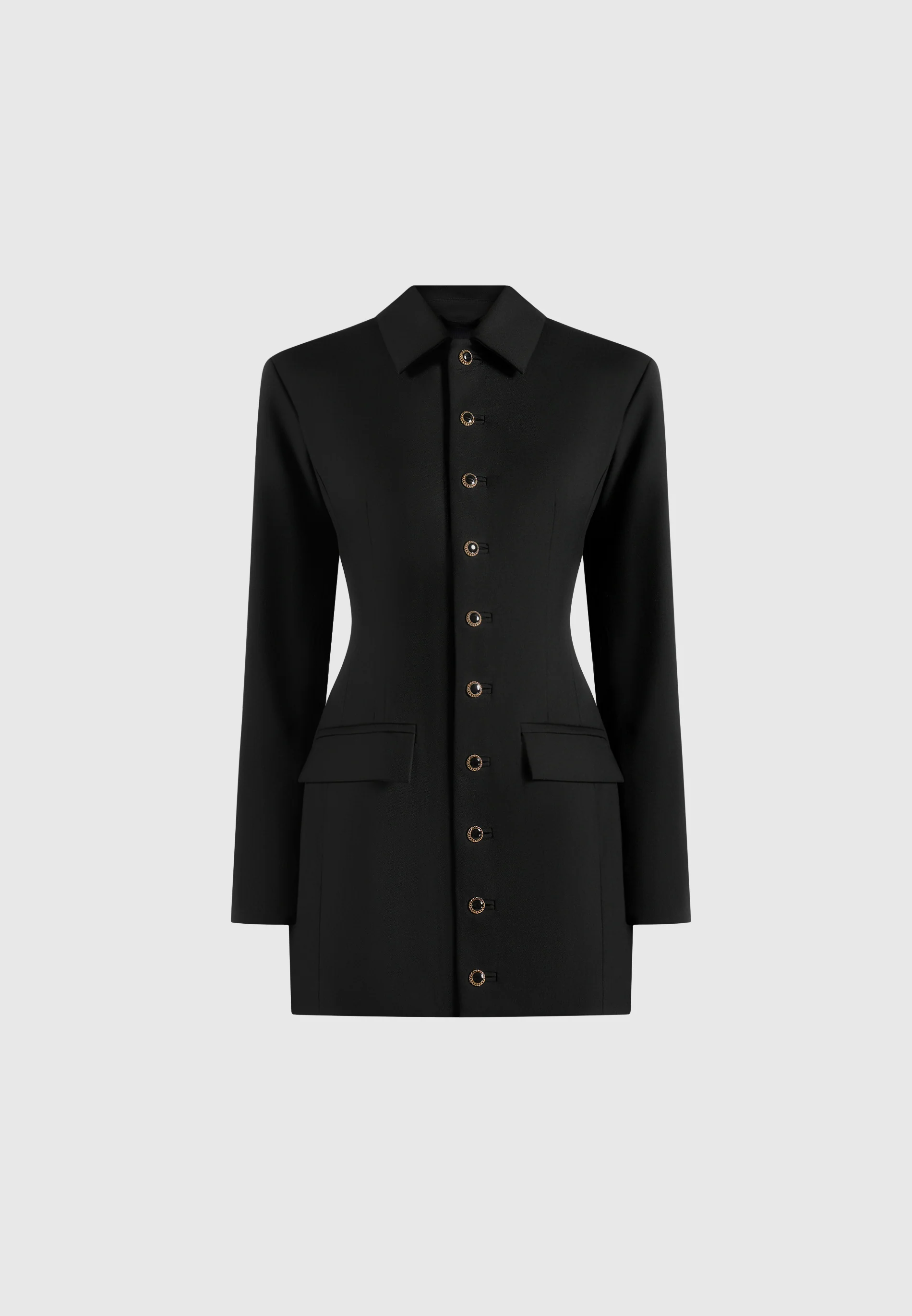 Amelie - Hourglass Button Up Blazer Dress - Black - Image 6