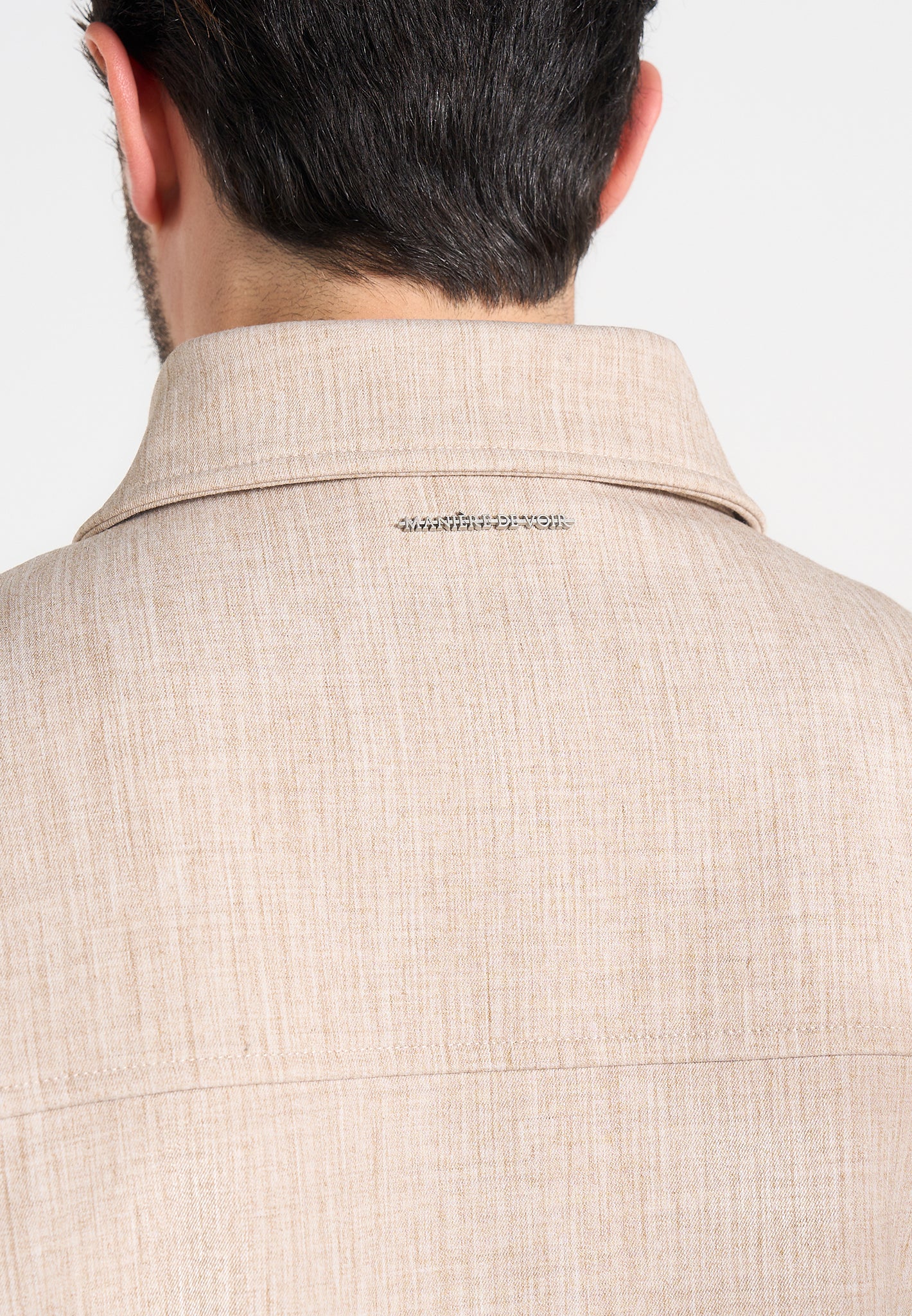 Amir - Boxy Hatched Harrington Jacket - Beige - Image 4