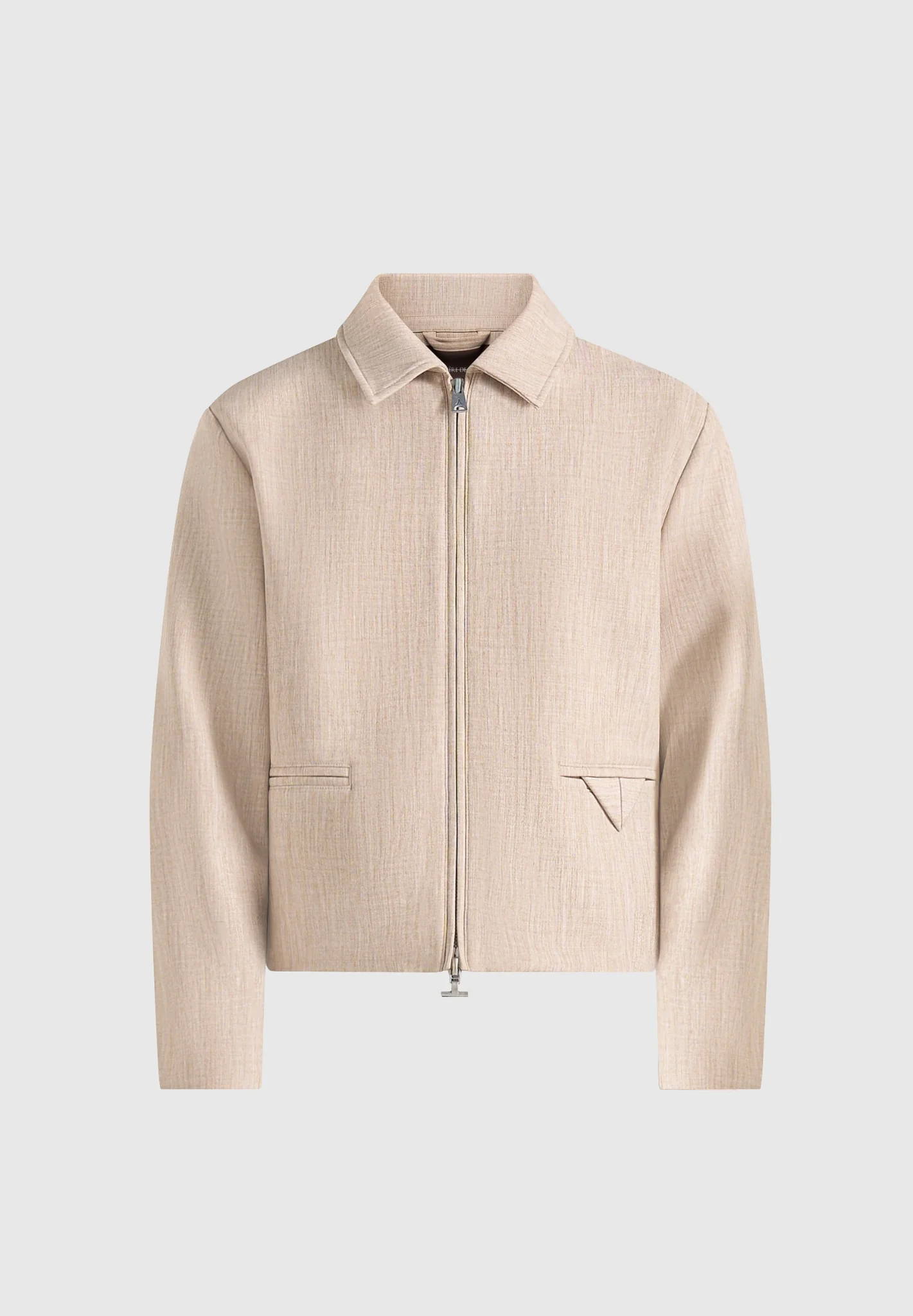 Amir - Boxy Hatched Harrington Jacket - Beige - Image 5