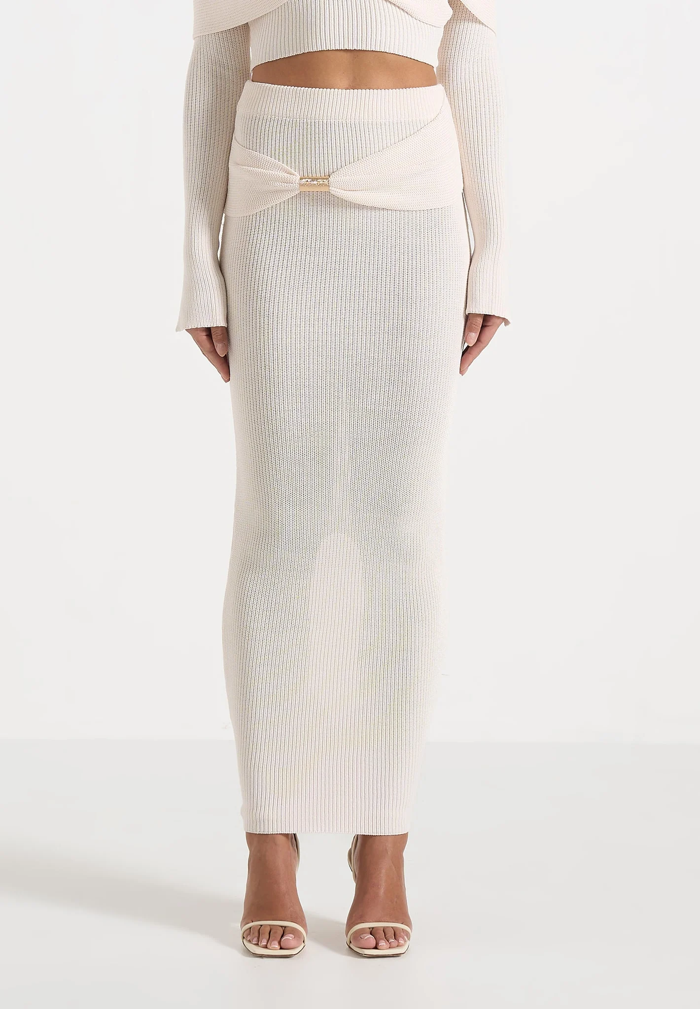 Amy - Asymmetric Midaxi Skirt With Hardware Detail - Cream - Image 3