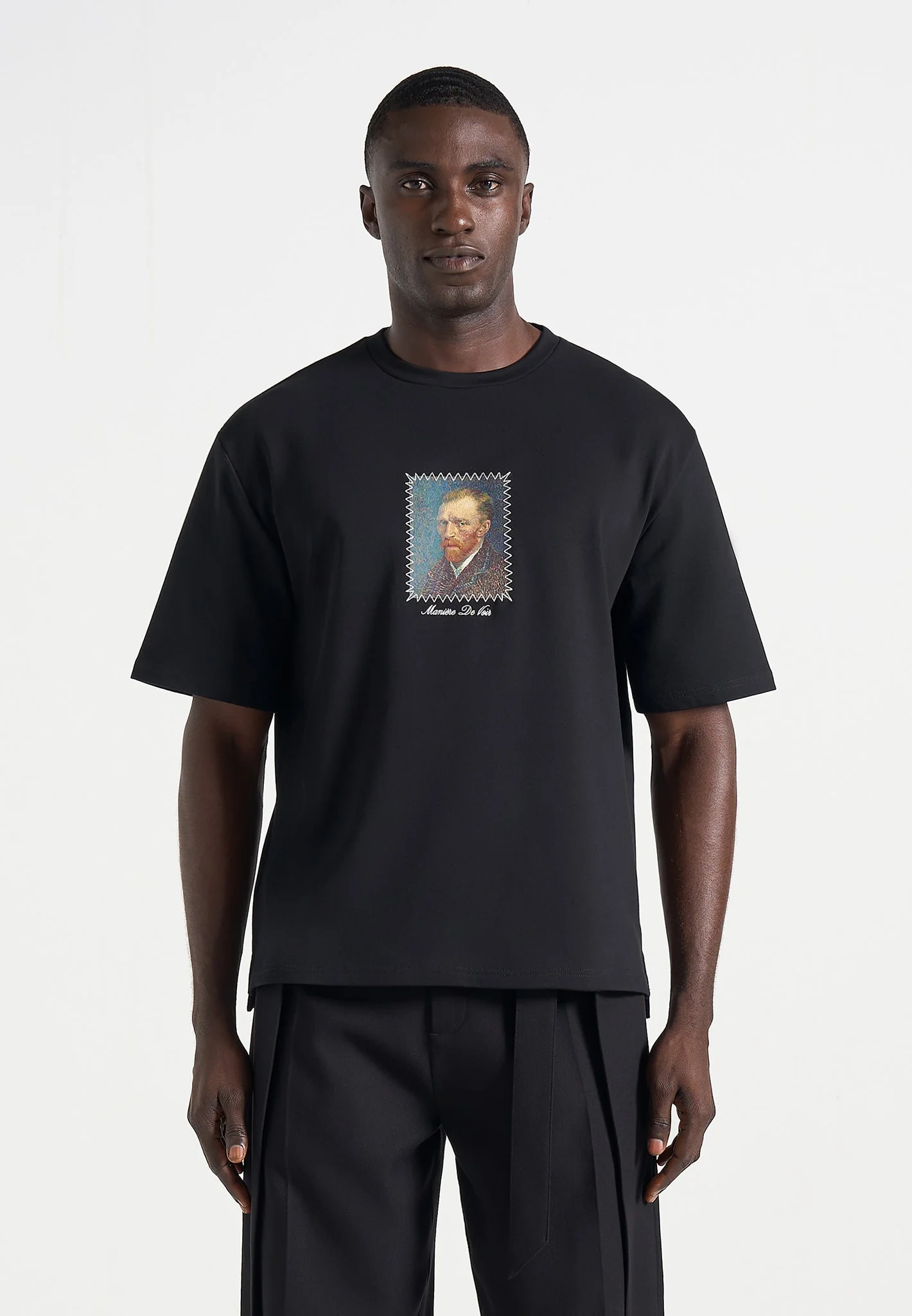 Anders - Cafe Terrace At Night Cotton T-Shirt - Black - Image 3