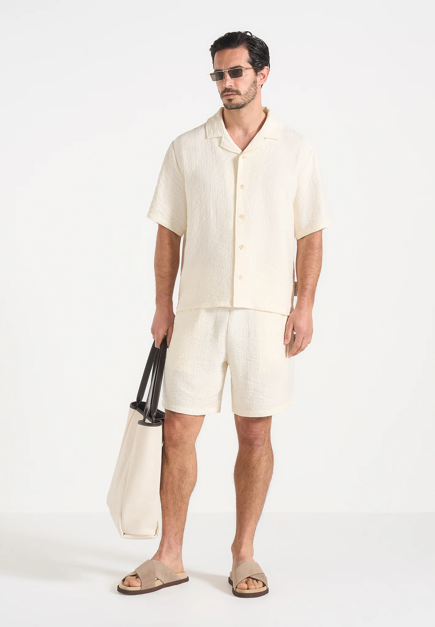 Ari - Unisex Textured Shorts - Cream - Image 2