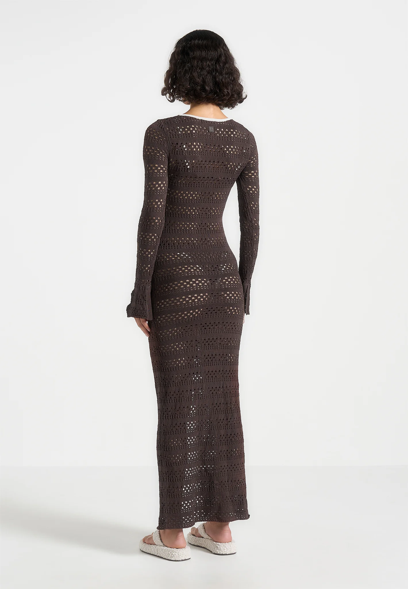 Aria - Pointelle Knit Cover Up - Brown/Cream - Image 4