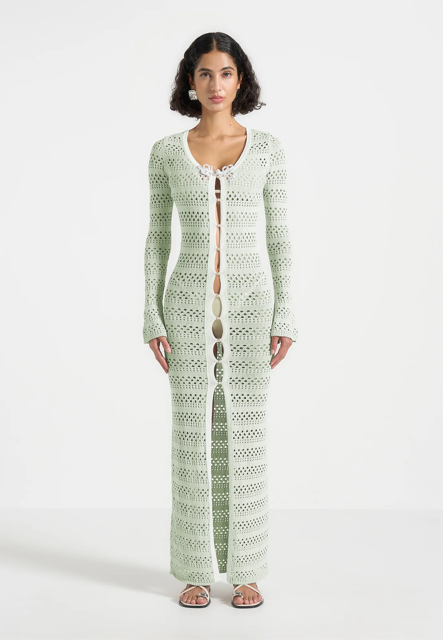 Aria - Pointelle Knit Cover Up - Sage/White - Image 3