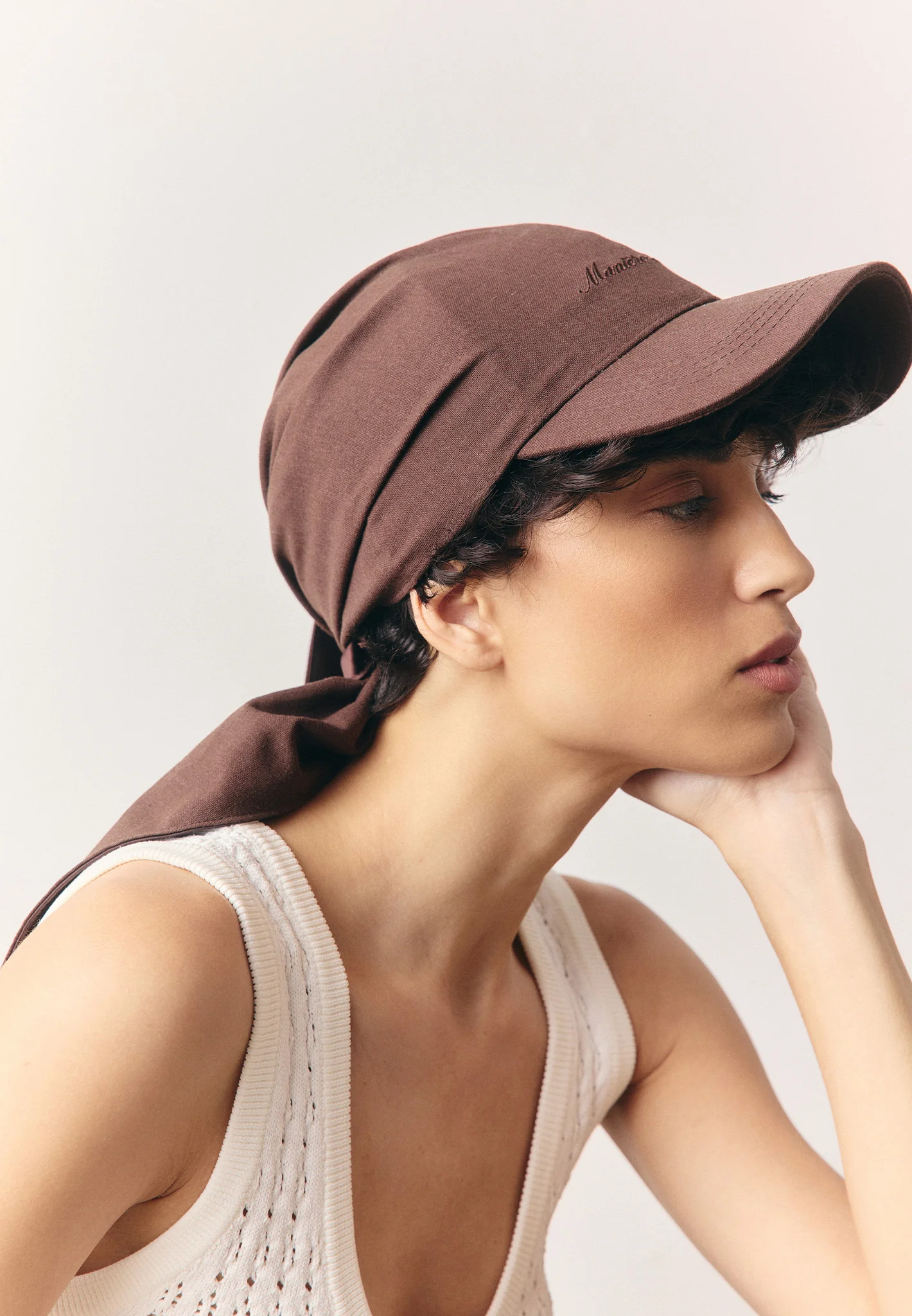 Arianne - Linen Bandana Cap - Brown - Image 2