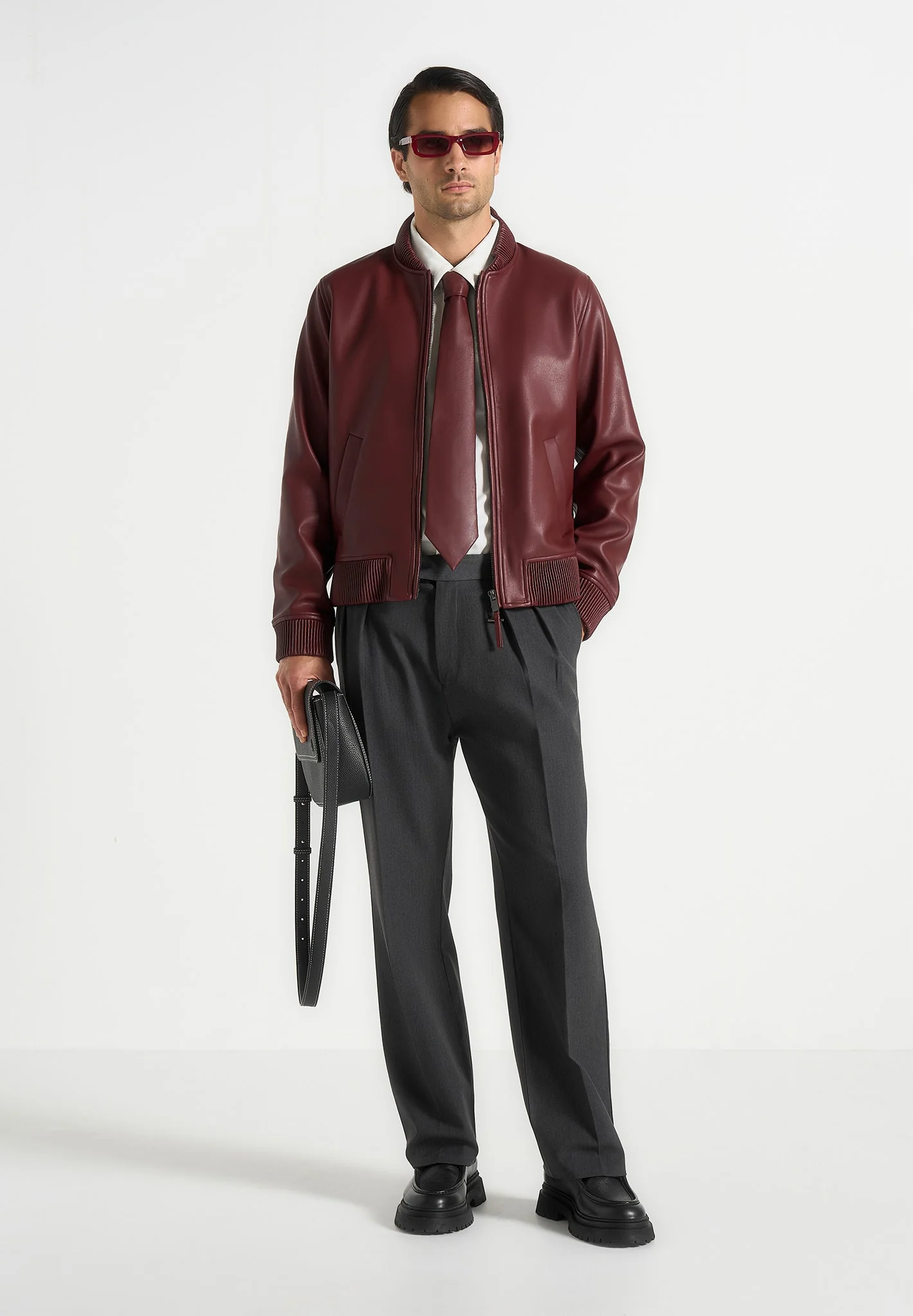 Arman - Leather Bomber Jacket - Wine Red - Image 2
