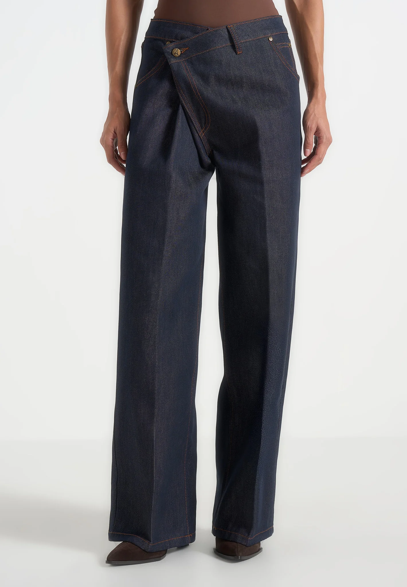 Astrid - Wrapover Wide Leg Denim Jeans - Indigo - Image 6