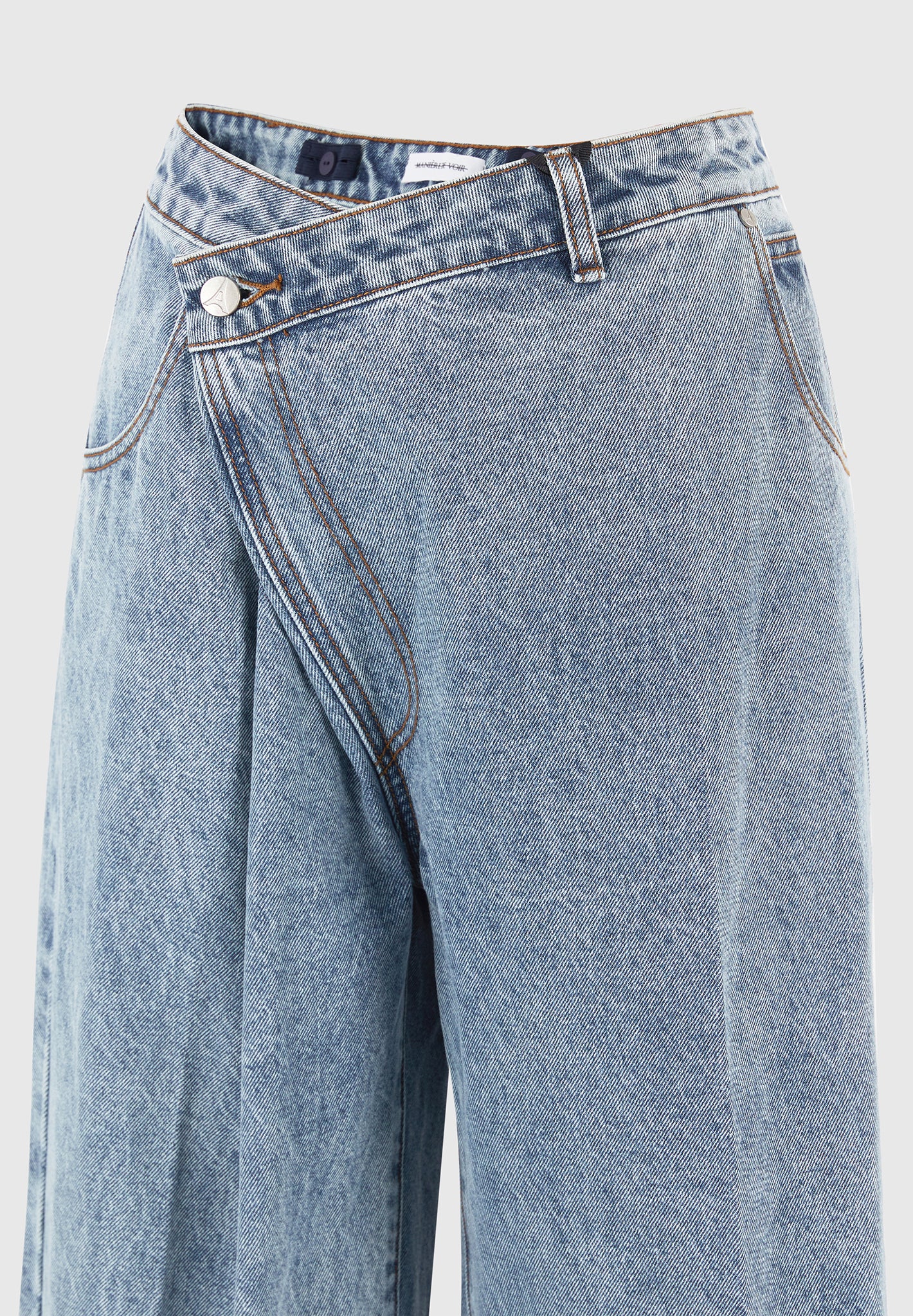 Astrid - Wrapover Wide Leg Denim Jeans - Mid Blue - Image 7