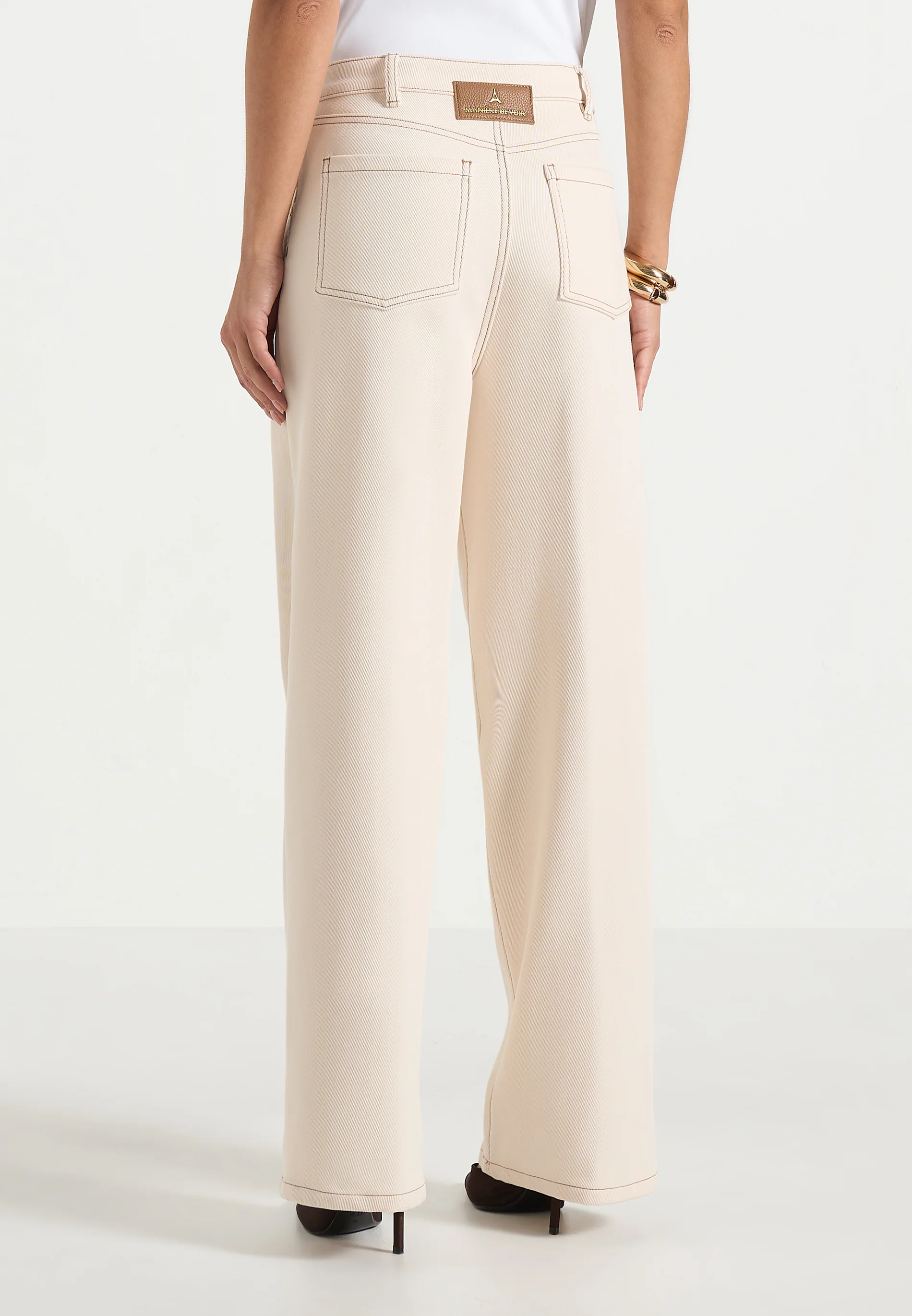 Astrid - Wrapover Wide Leg Jeans - Cream - Image 5