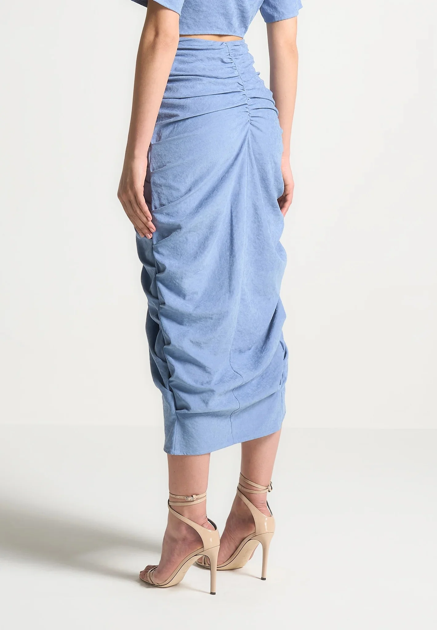 Asymmetric Drape Midaxi Skirt - Blue - Image 5