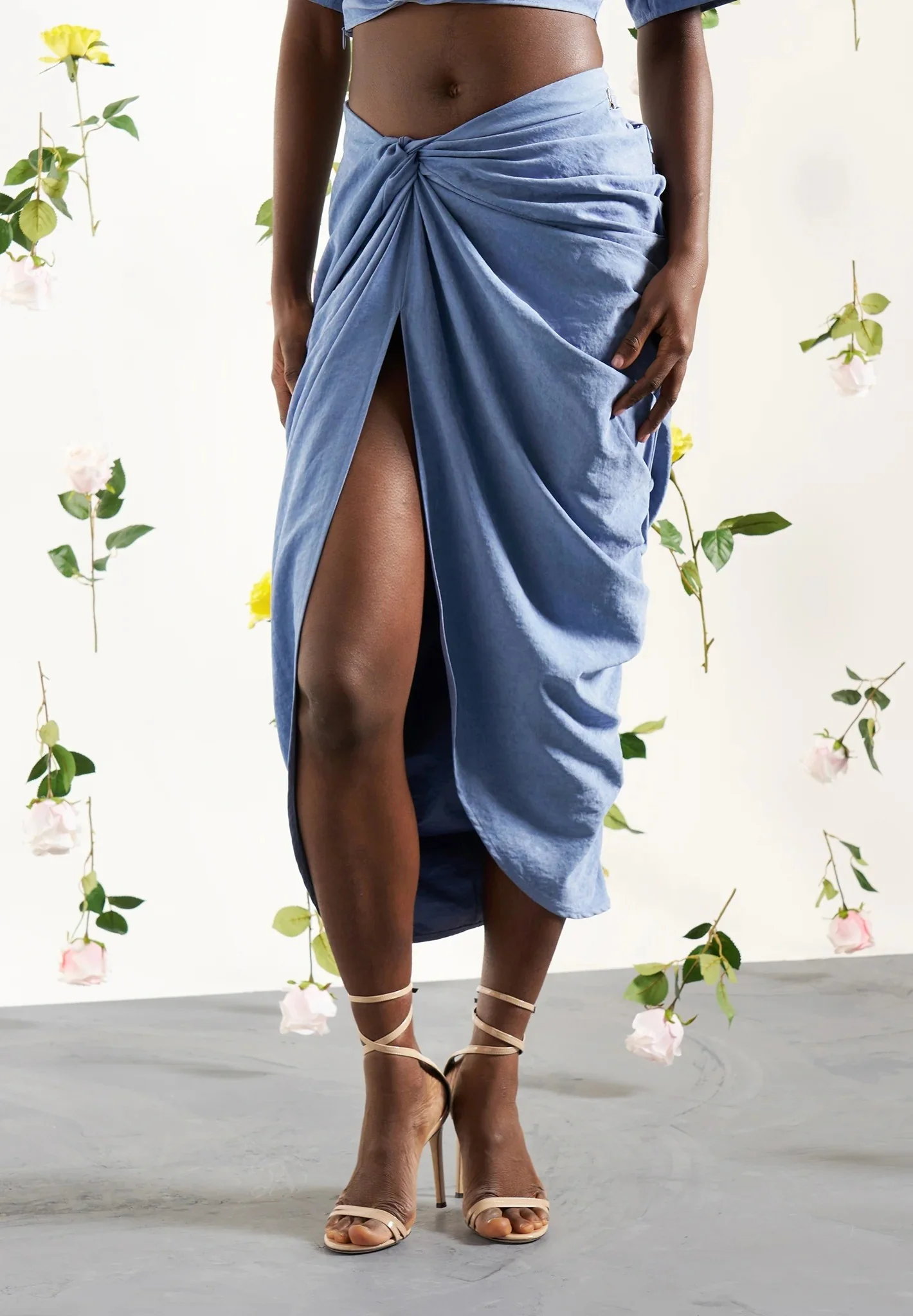 Asymmetric Drape Midaxi Skirt - Blue - Image 6