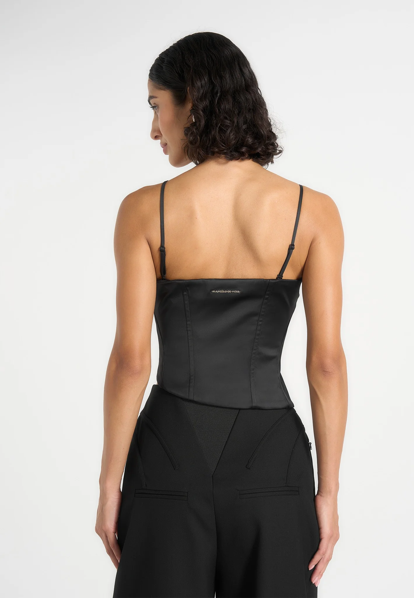 Aurelia - Asymmetric Satin Corset Top - Black - Image 3