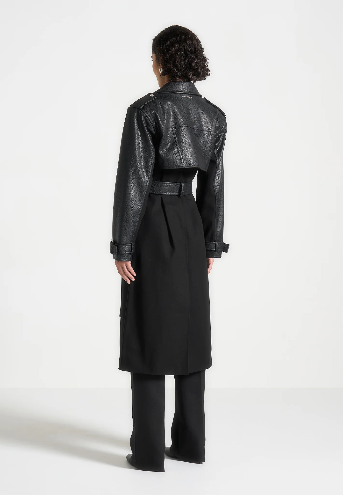 Ayleen - Leather Biker Trench Coat - Black - Image 4