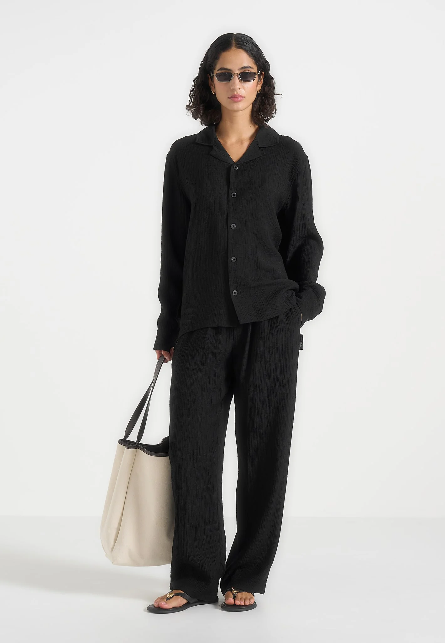 Bailey - Unisex Textured Long Sleeve Shirt - Black