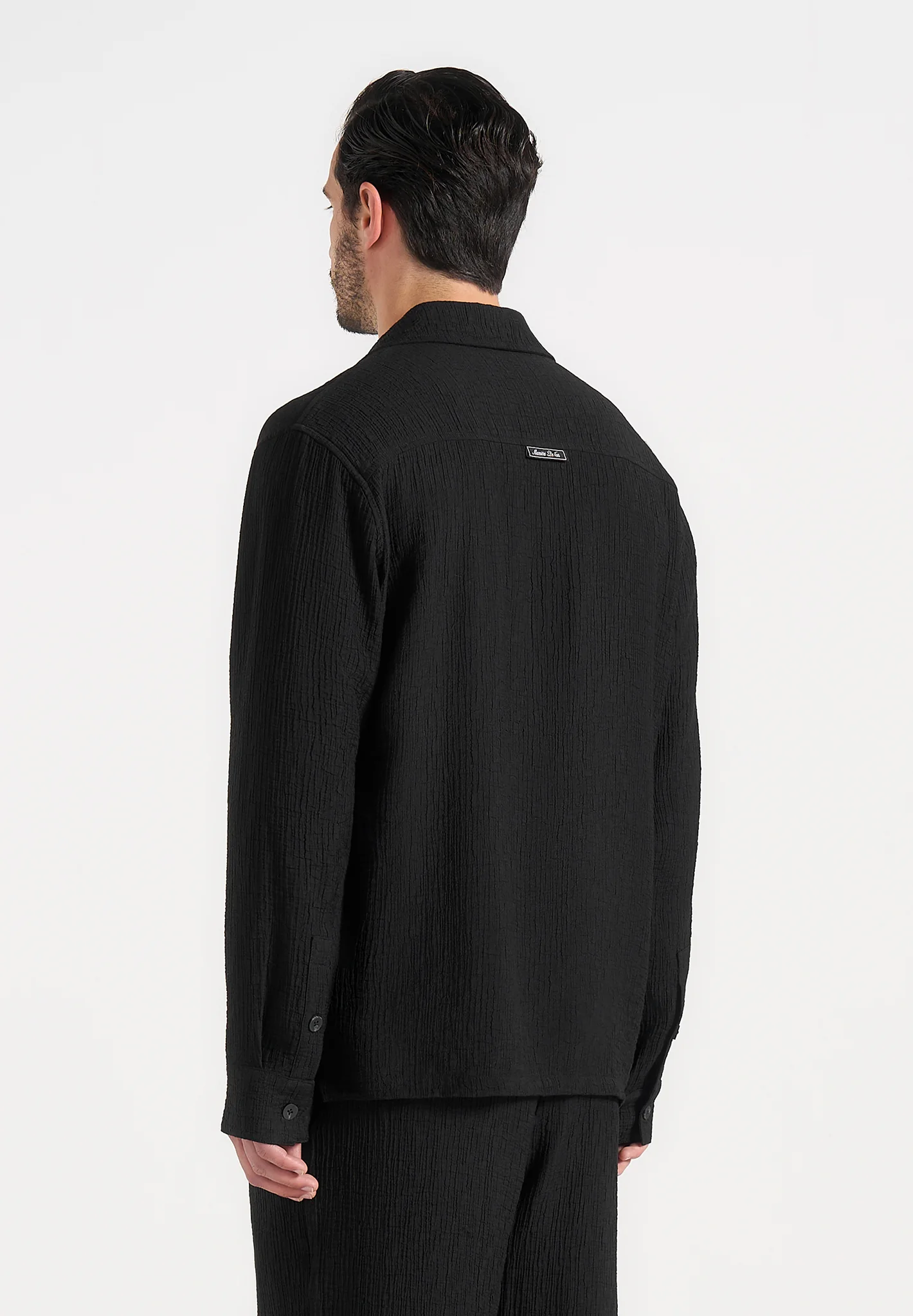 Bailey - Unisex Textured Long Sleeve Shirt - Black - Image 6