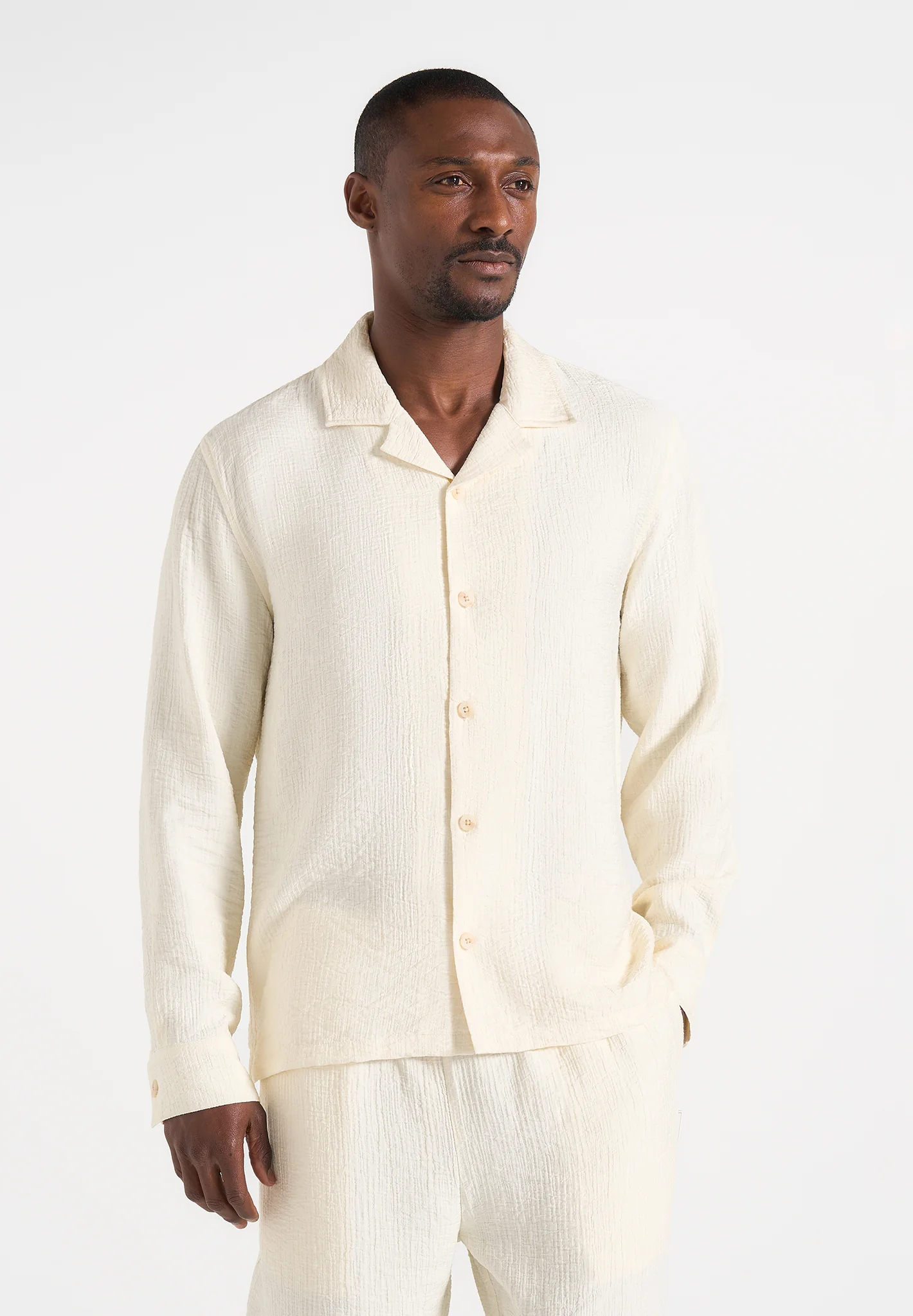 Bailey - Unisex Textured Long Sleeve Shirt - Cream - Image 2