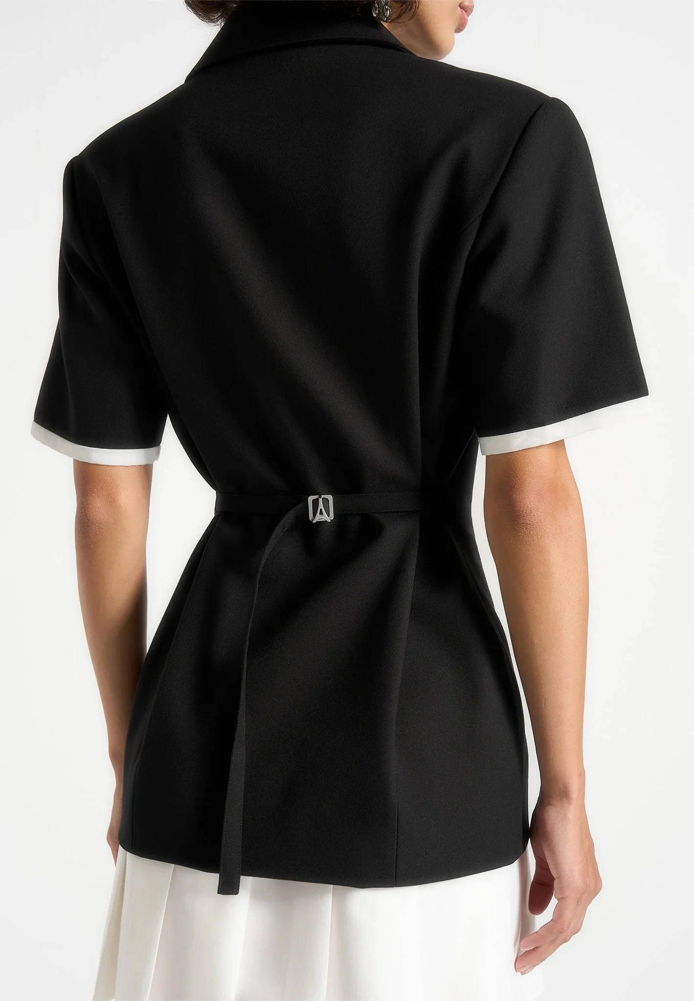 Baya - Tailored Cinch Waist Pleated Blazer Dress - Black - Image 3