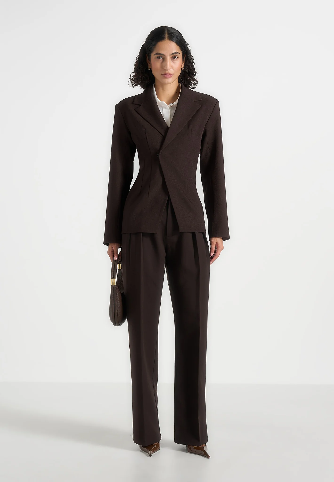 Beatrice - Tailored Cinched Blazer - Dark Brown