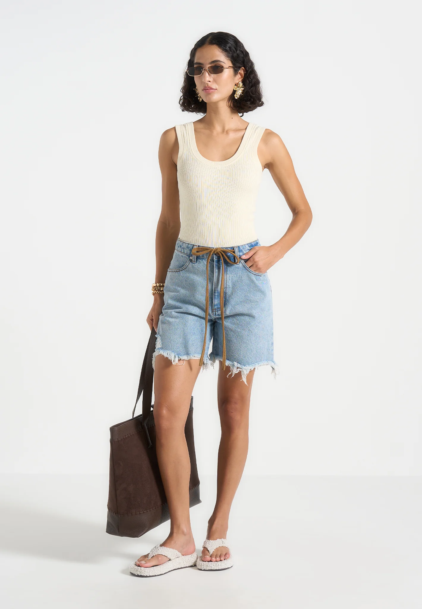 Beau - Distressed Denim Shorts - Mid Blue - Image 3