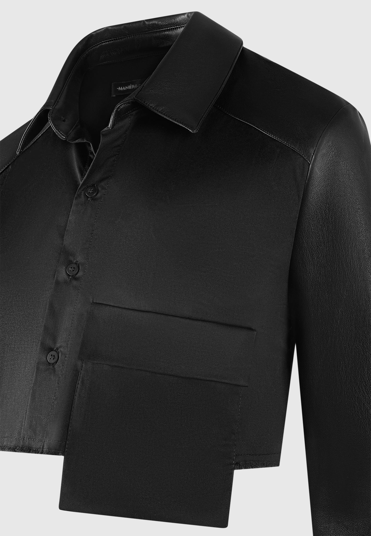 Bernadette - Leather Contrast Cropped Shirt - Black - Image 6