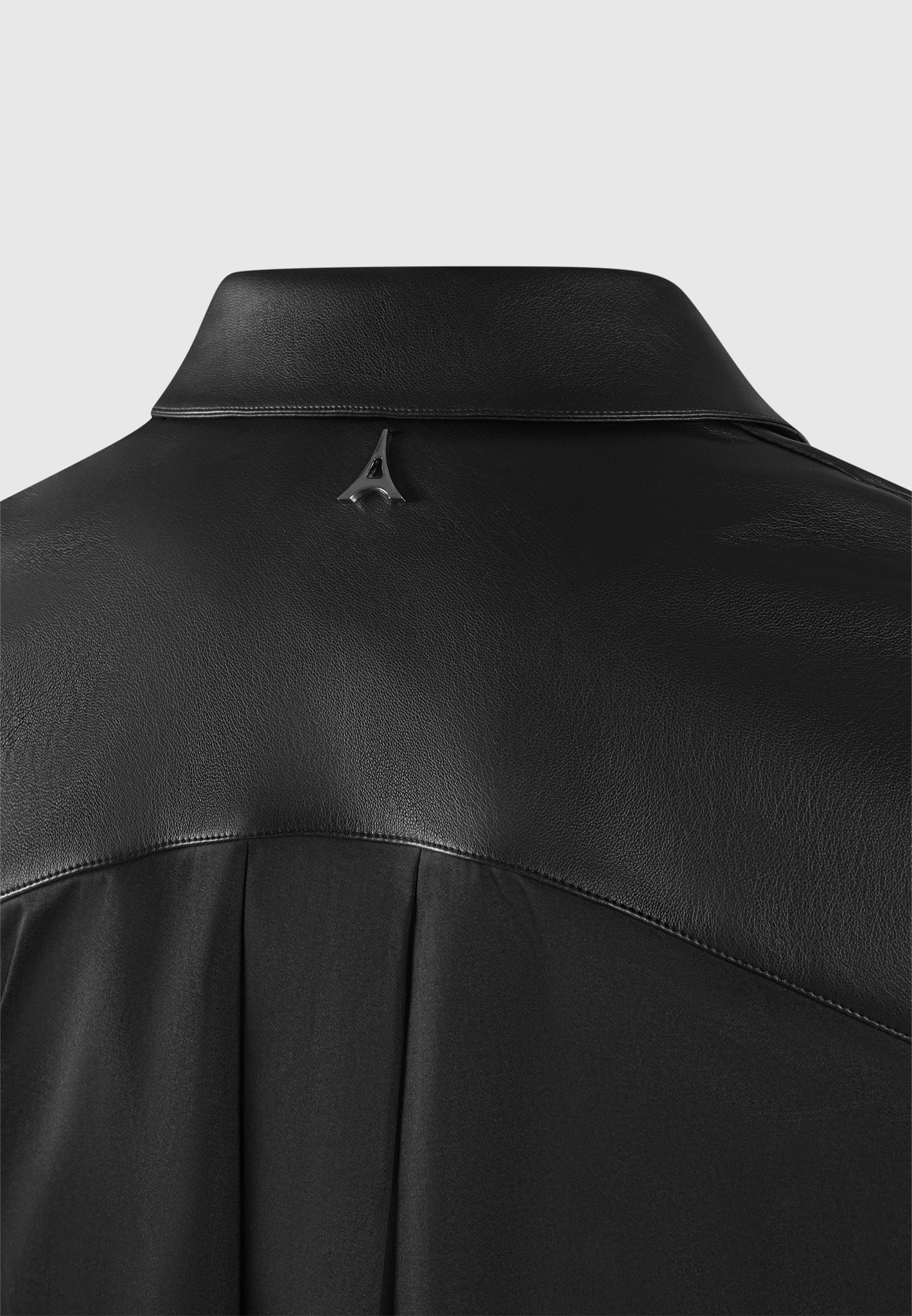Bernadette - Leather Contrast Cropped Shirt - Black - Image 7