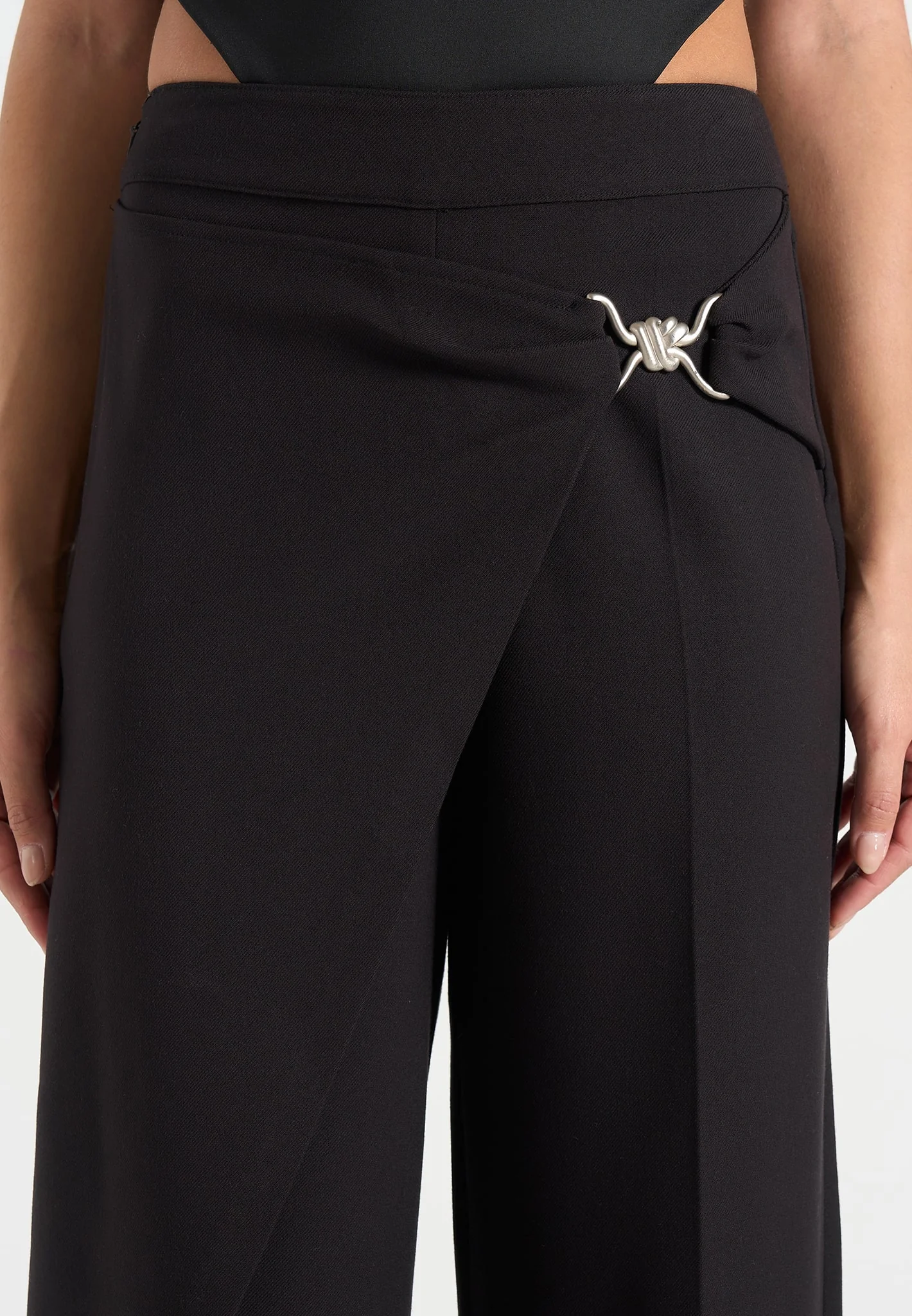 Beryl - Wrap Tailored Trousers With Hardware Detail - Black - Image 3