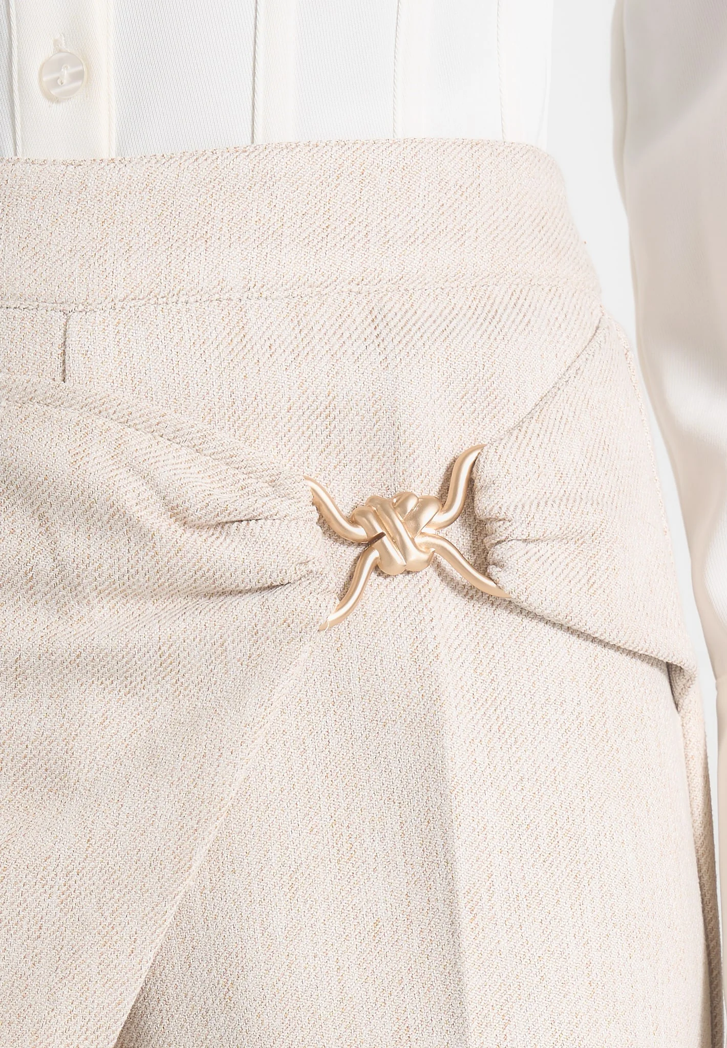 Beryl - Wrap Tailored Trousers With Hardware Detail - Cream - Image 2