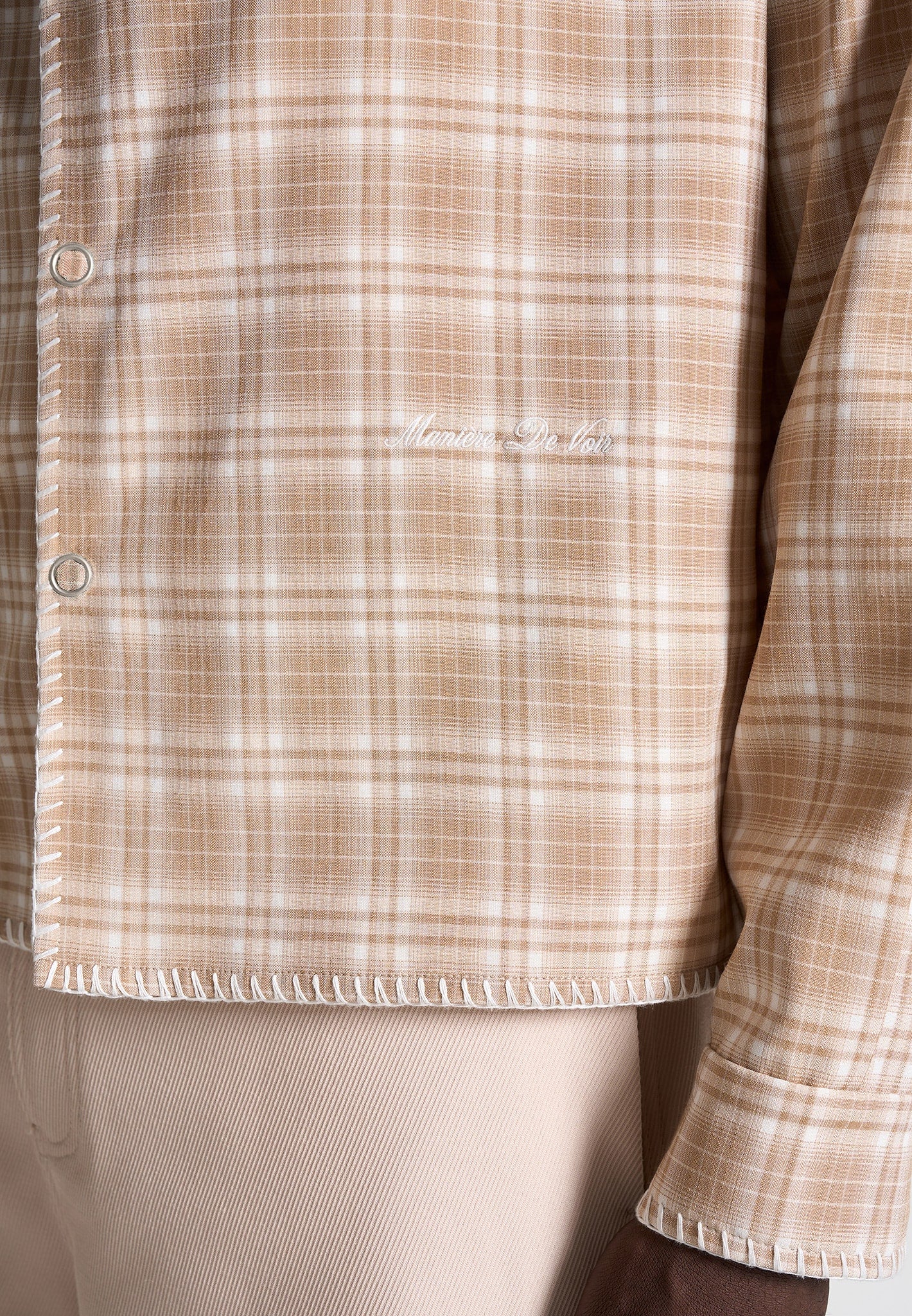 Blake - Unisex Whipstitch Check Shirt - Beige - Image 6