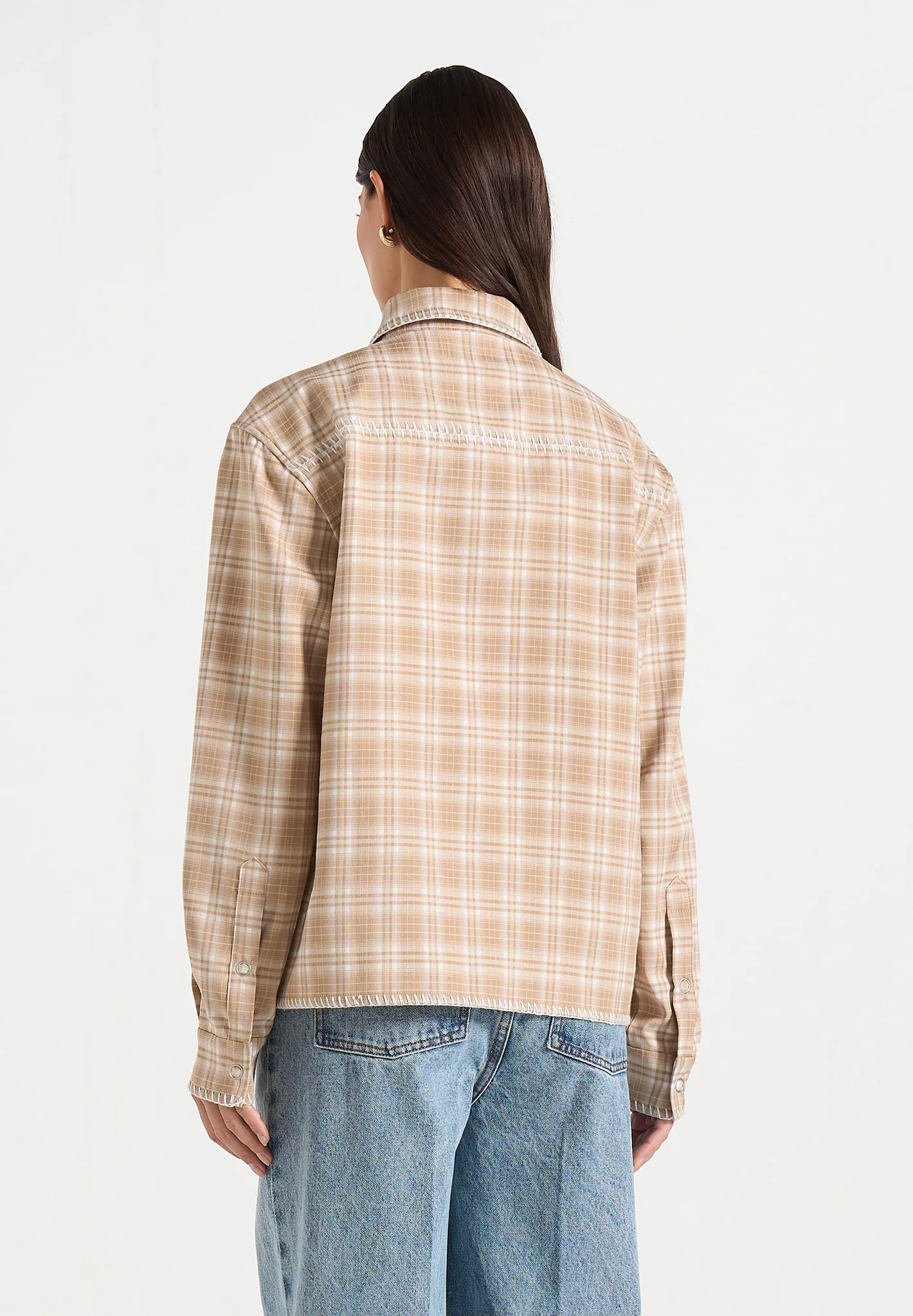 Blake - Unisex Whipstitch Check Shirt - Beige - Image 8