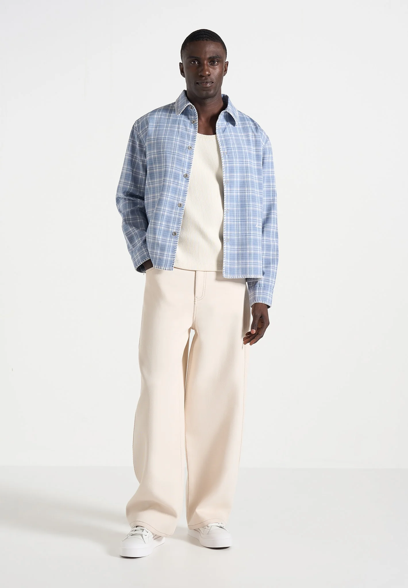 Blake - Unisex Whipstitch Check Shirt - Blue - Image 4