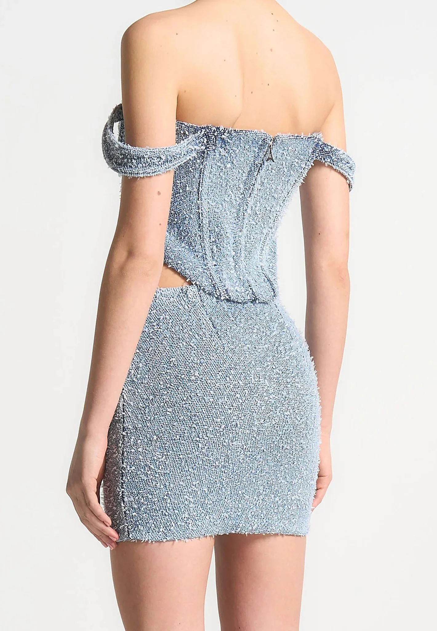 Bonnie - Boucle Denim Bardot Corset Top - Mid Blue - Image 3