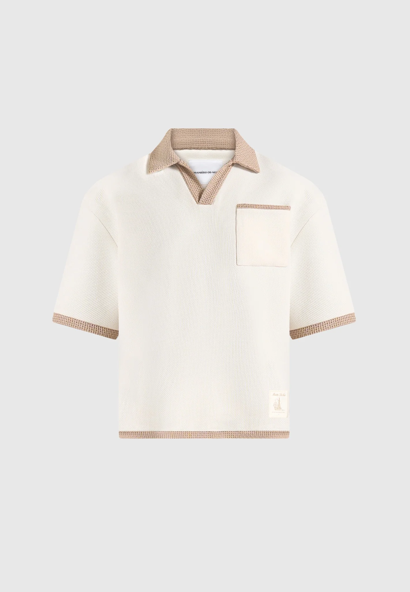 Brice - Boxy Crochet Detail Polo Shirt - Cream - Image 7
