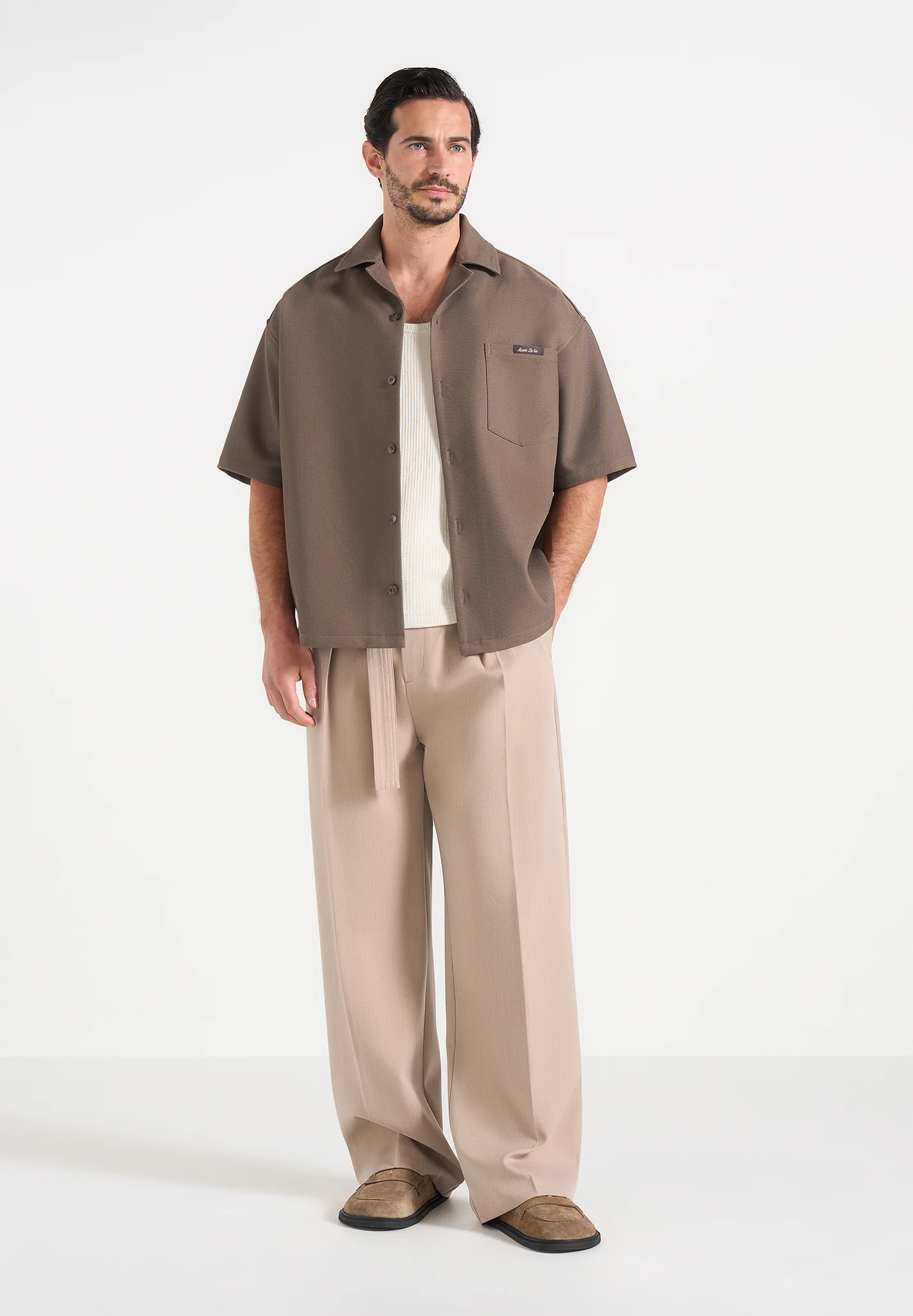 Brook - Unisex Signature Twill Boxy Shirt - Olive - Image 2