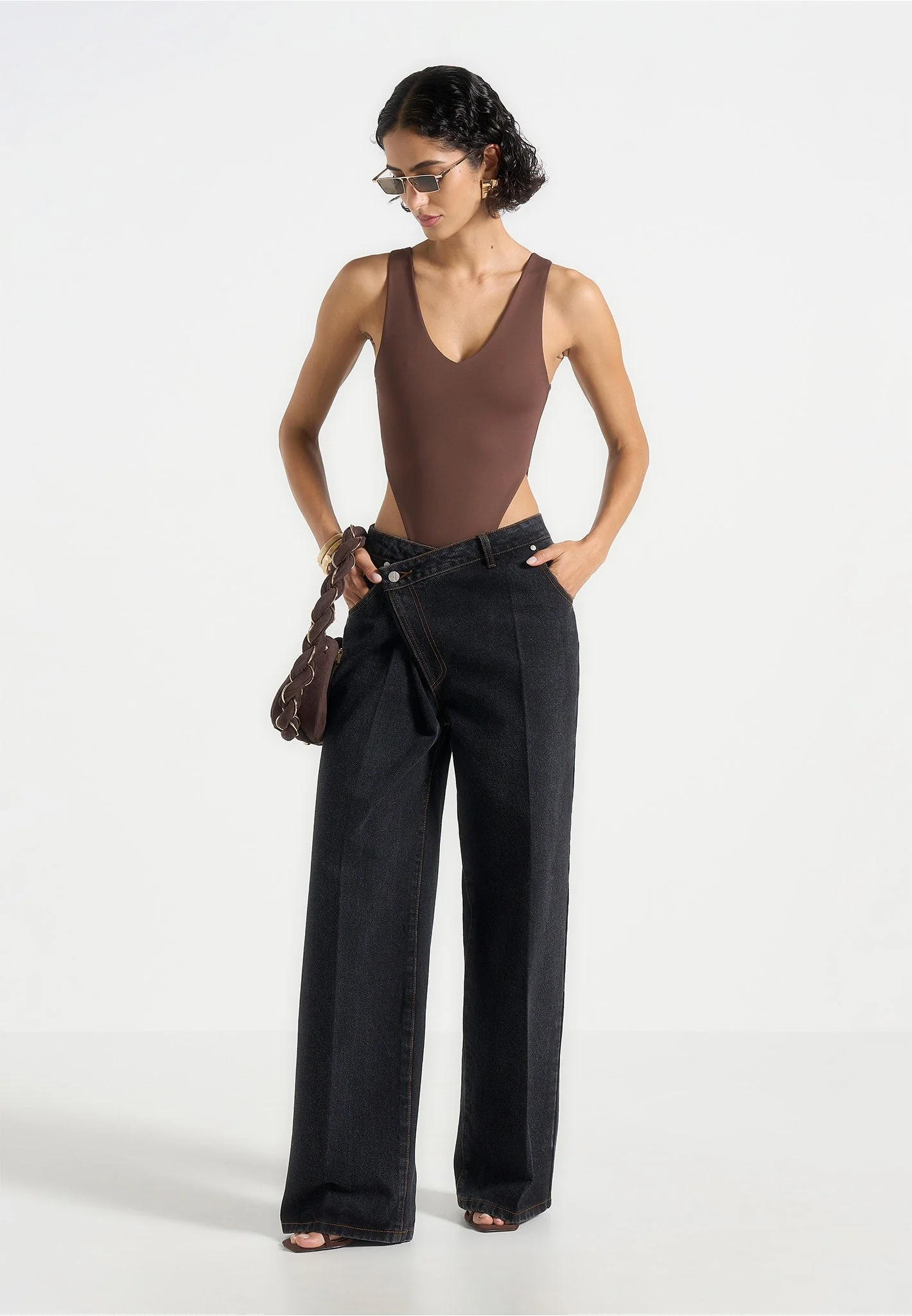BS001 - V-Neck Bodysuit - Brown