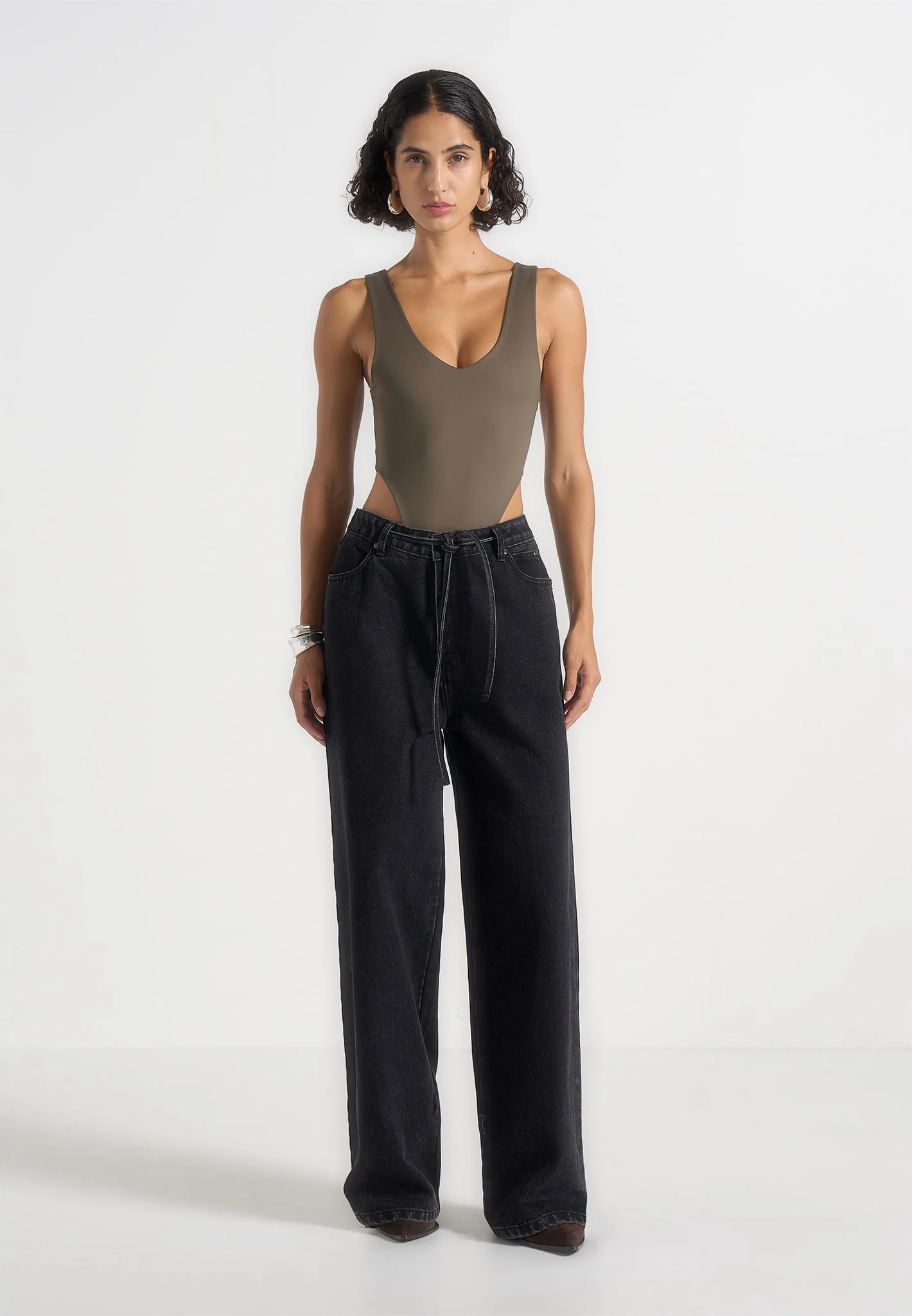 BS001 - V-Neck Bodysuit - Olive - Image 2