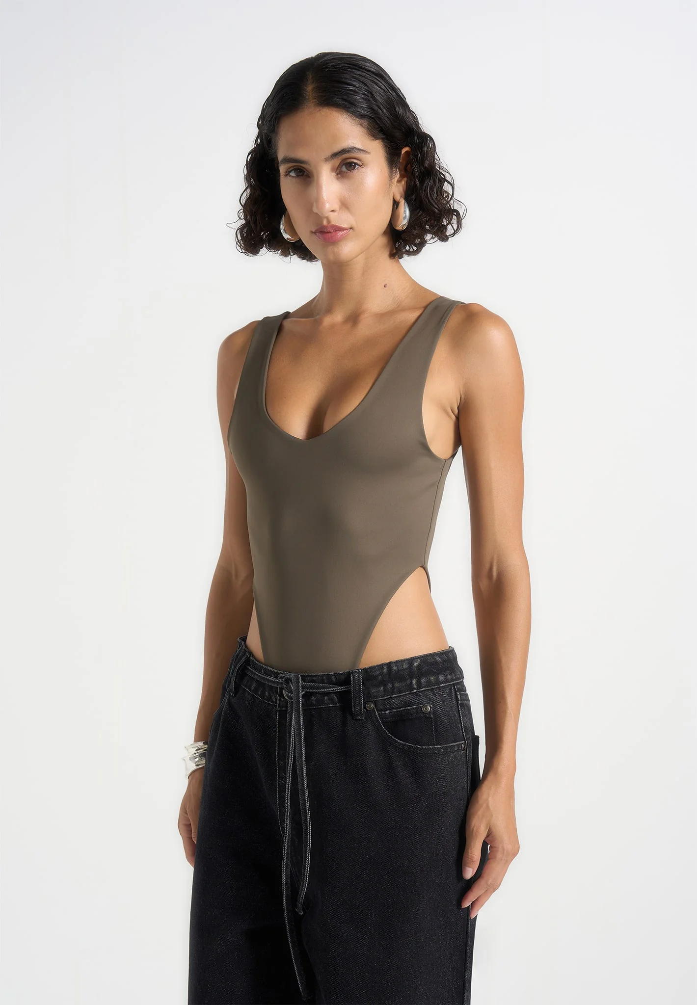 BS001 - V-Neck Bodysuit - Olive - Image 3