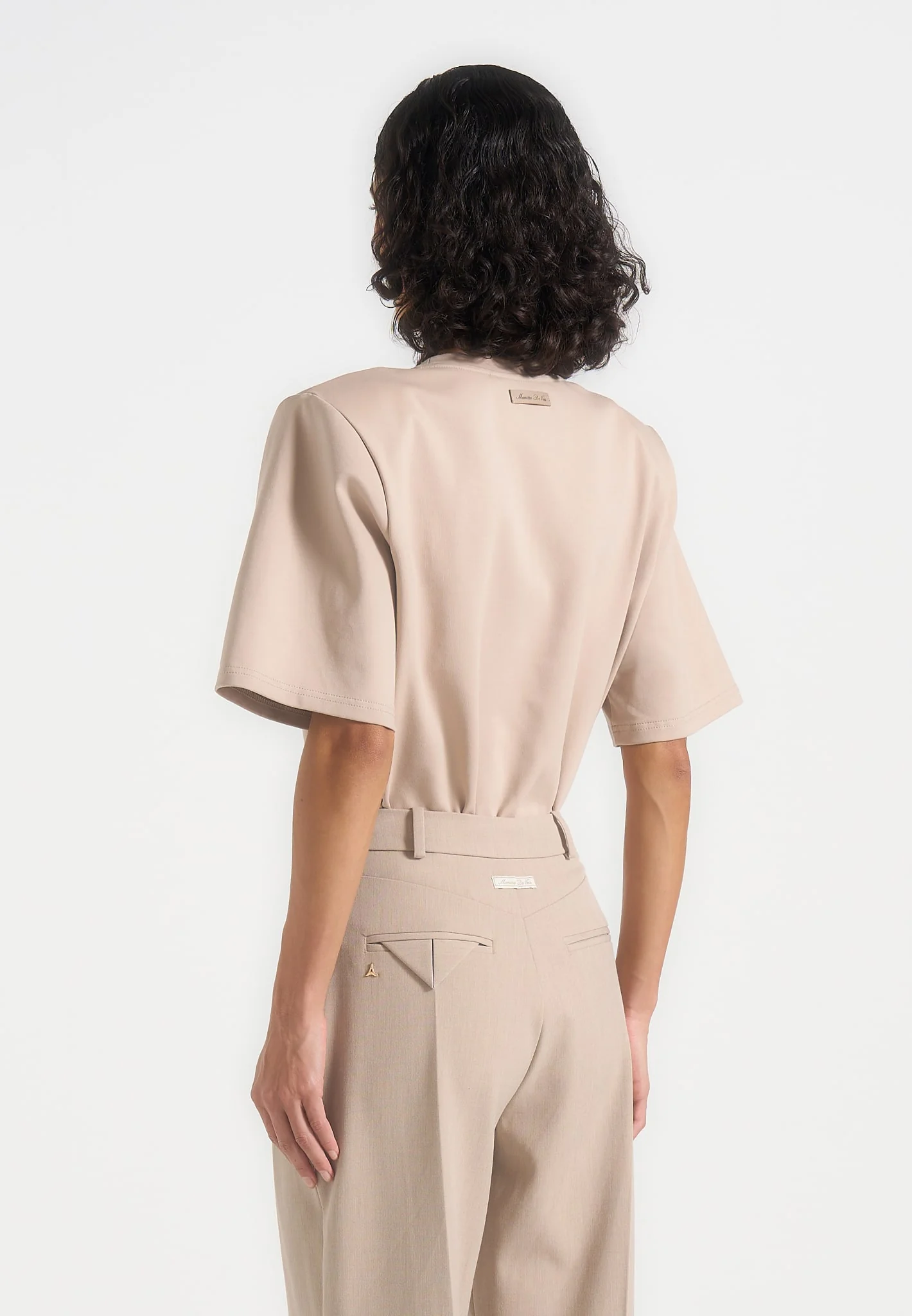 BS002 - Wide Shoulder Bodysuit T-Shirt - Beige - Image 4